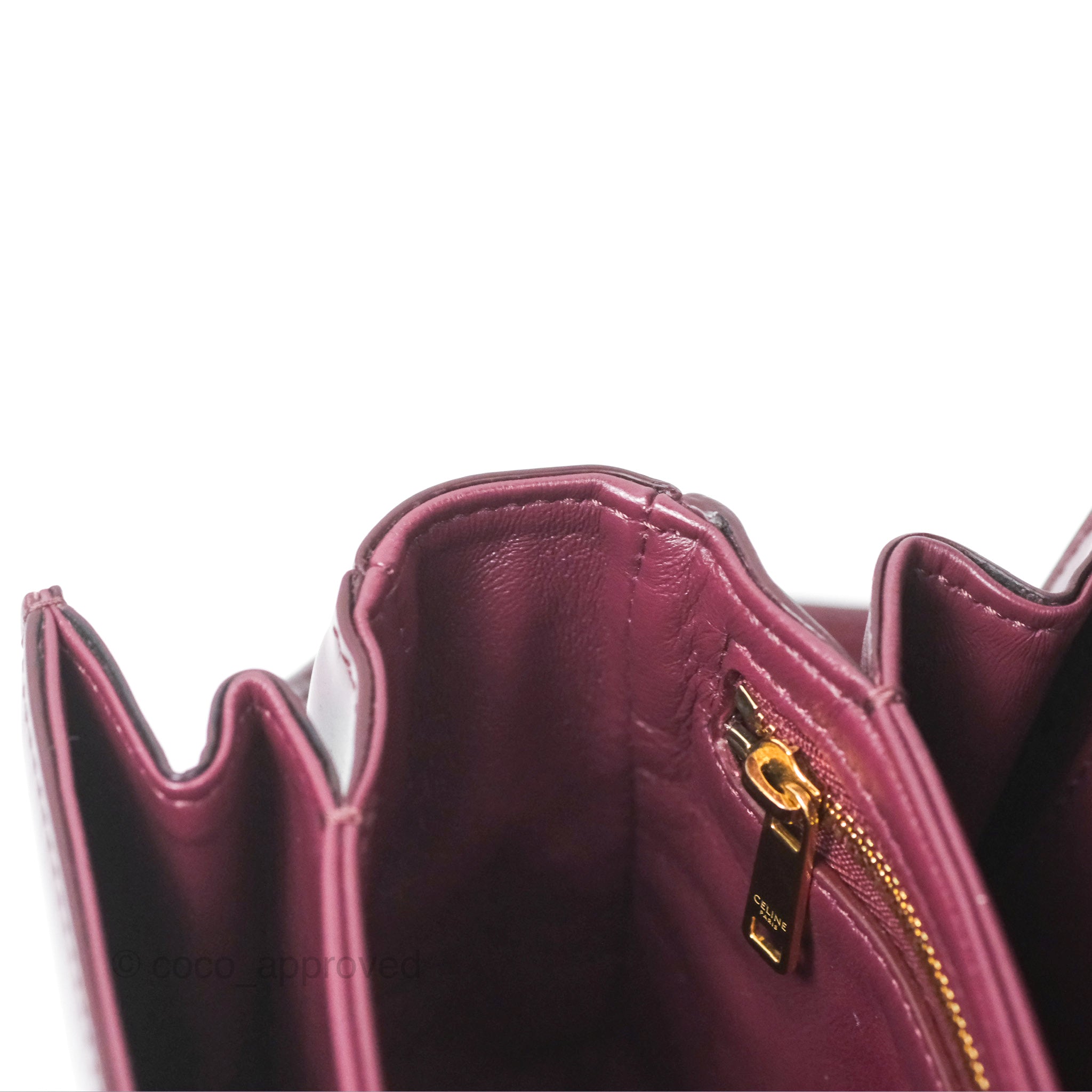 Celine Medium Triomphe Bag in Acai Burgundy Shiny Calfskin Leather - Luxury Crossbody Purse for Women, Perfect for Work, Travel & Evening Events