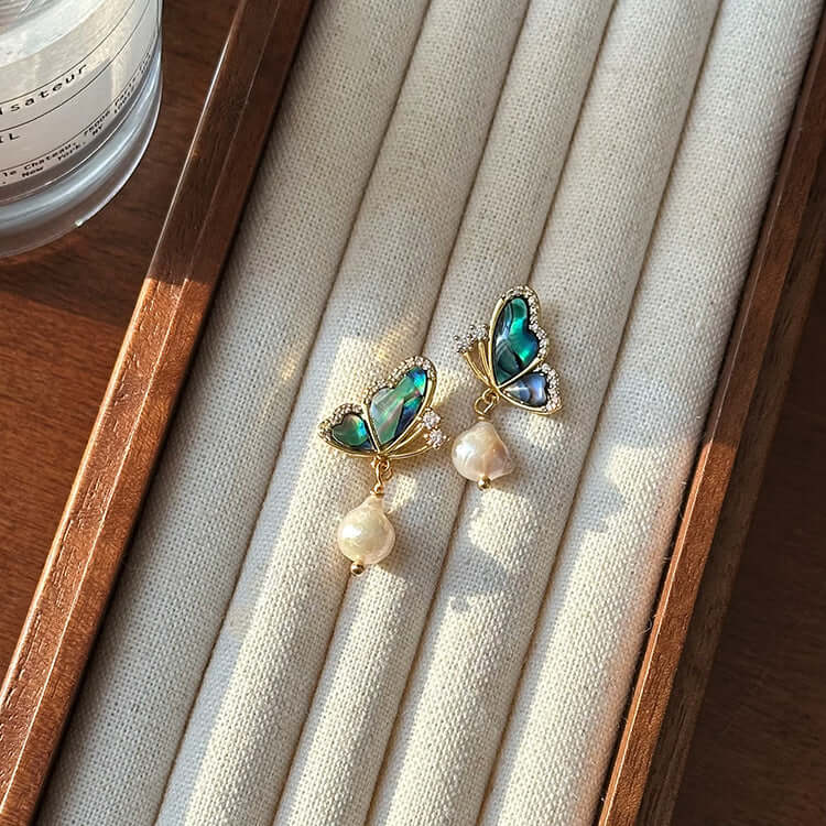 Baroque Freshwater Pearl Butterfly Drop Earrings for Women | Elegant Dangle Earrings with Unique Baroque Pearls | Perfect for Weddings, Parties & Special Occasions