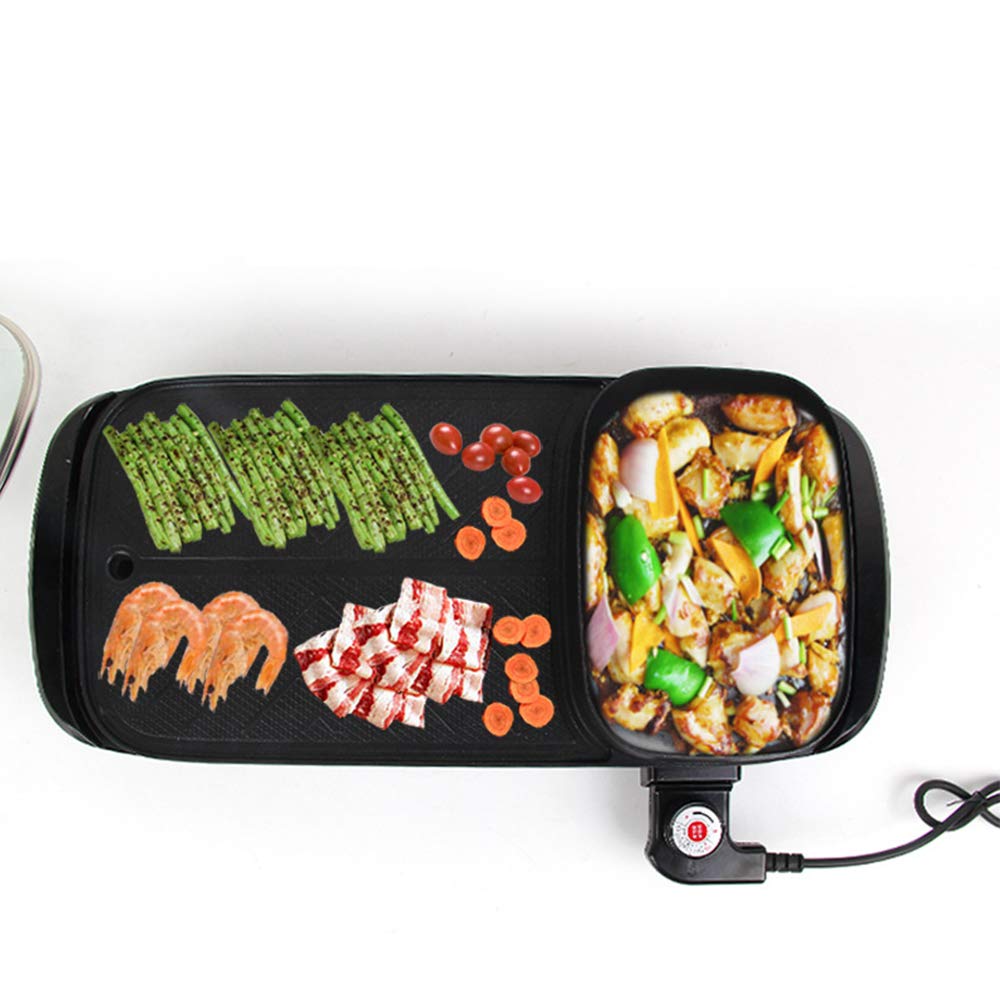 GZSZ Smokeless BBQ and Hot Pot 2-in-1 Grill, Non-Stick Electric Grill Pan with Dual Temperature Control for Indoor/Outdoor Cooking - Perfect for Family Gatherings, Camping & Parties