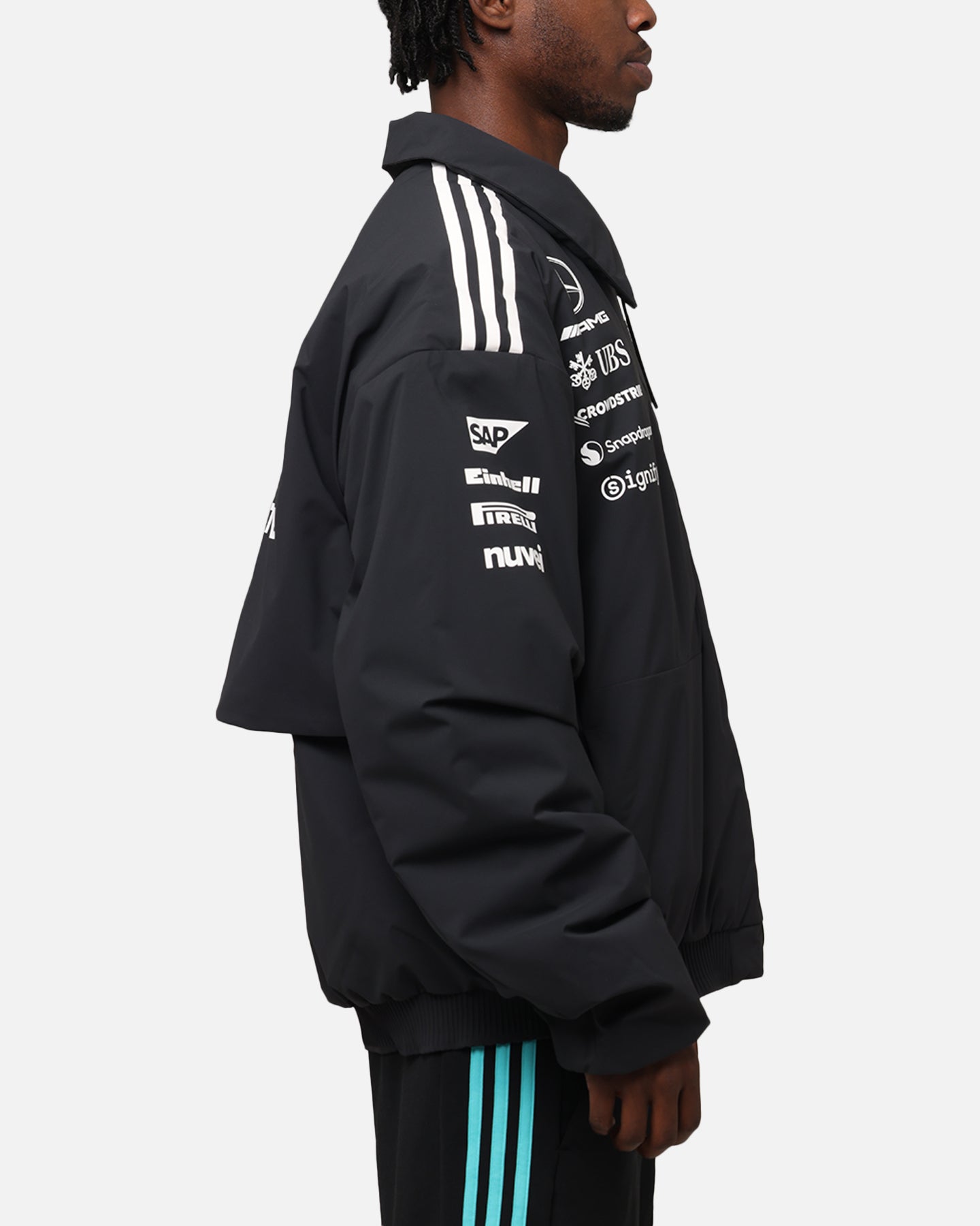 Adidas x Mercedes AMG PETRONAS F1 Team 2025 Racing Jacket - Black & White - Official Formula One Motorsport Apparel for Fans & Racing Enthusiasts