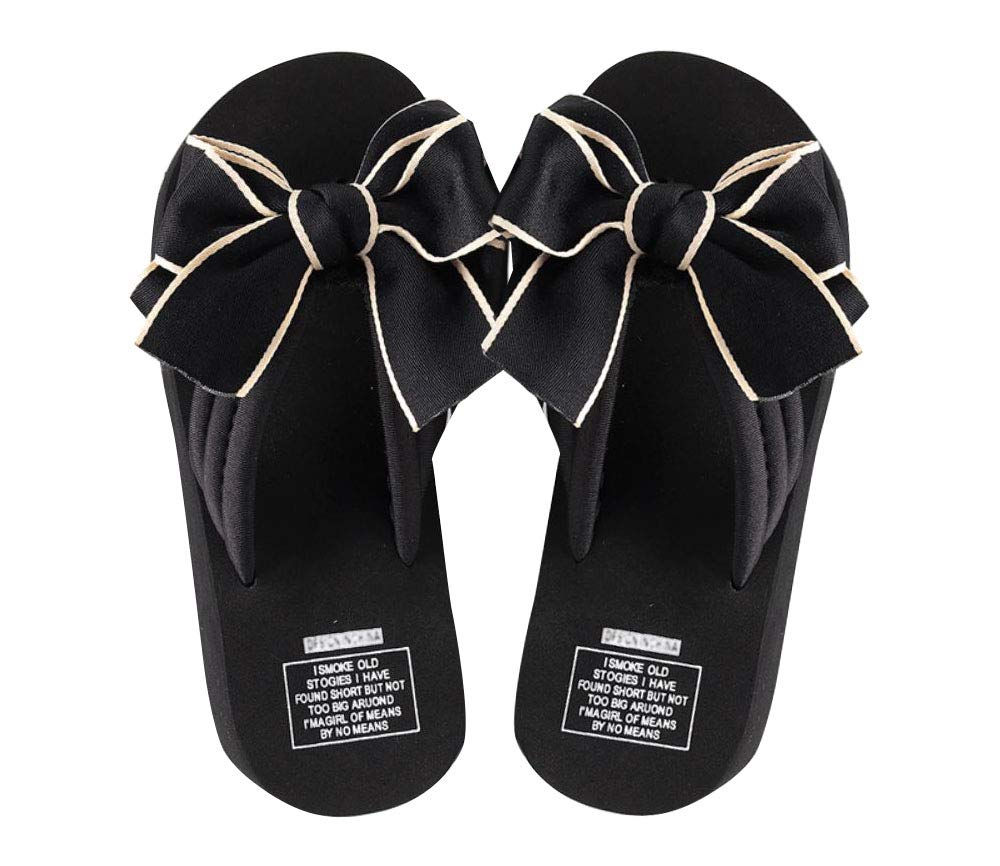 Lolita Gothic Bowknot Flip Flops for Women - Cute Black Thong Sandals with Ribbon Details | Perfect for Cosplay, Anime Conventions & Gothic Fashion Outfits
