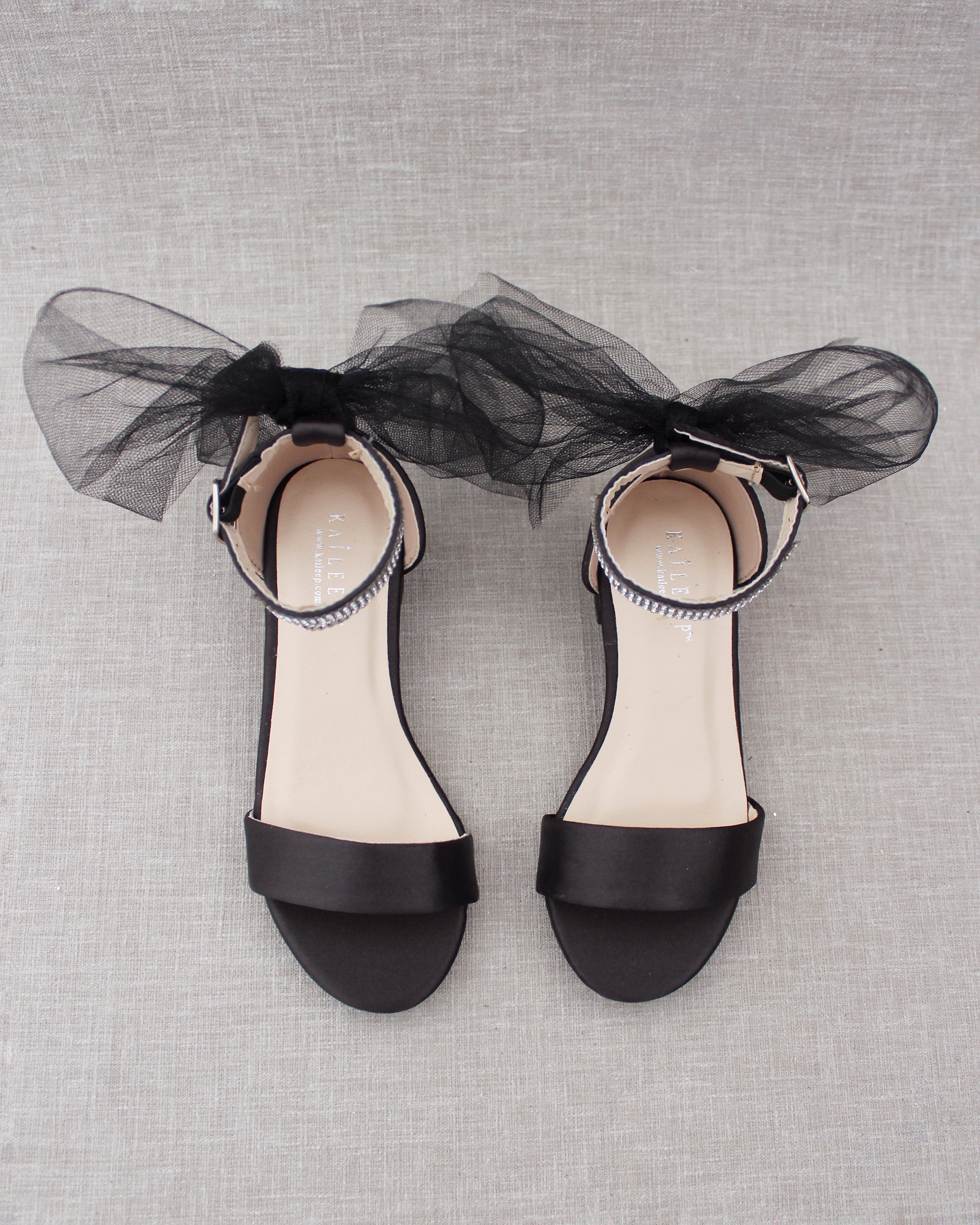 Elegant Satin Block Heel Sandals for Women with Tulle Back Bow - Perfect for Weddings, Parties & Special Occasions