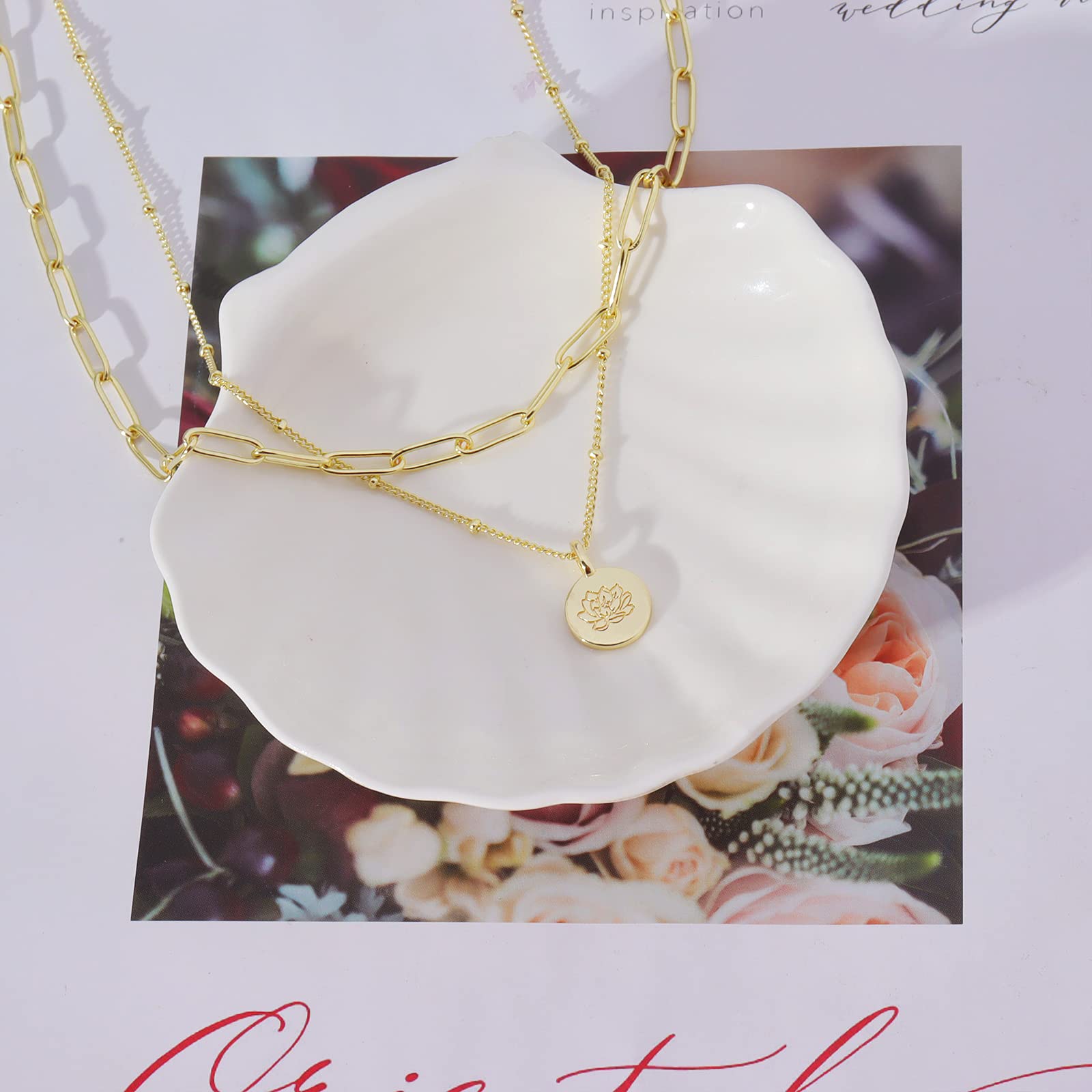 Birth Month Flower Necklace - Gold Layered Paperclip Link Chain Necklace for Women, Daffodil Necklace, March Birth Flower Jewelry - Perfect Birthday Gift for Her, Mother's Day Present, Anniversary Keepsake
