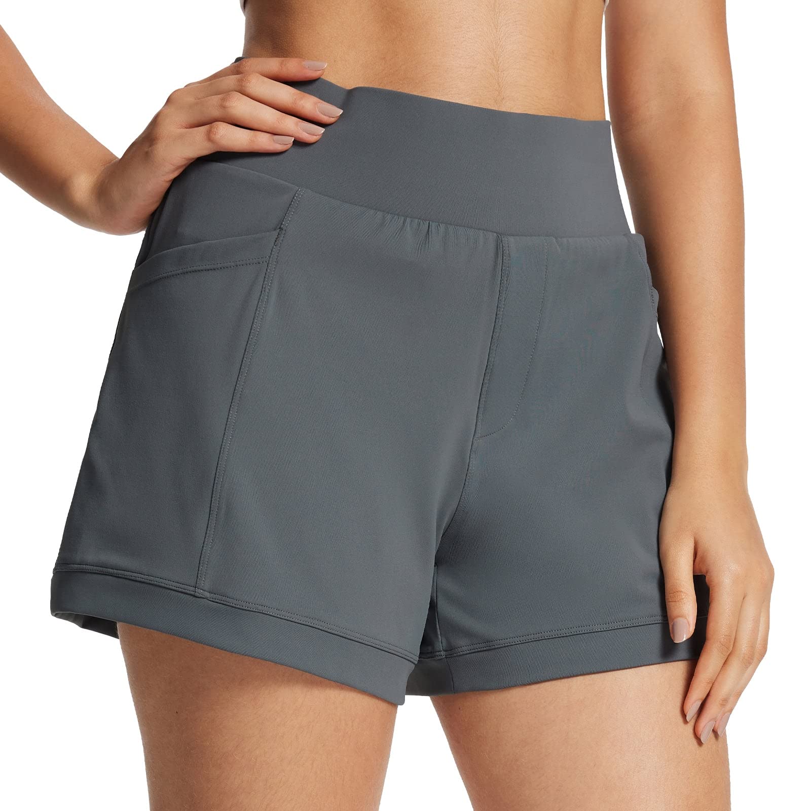 BALEAF Women's Quick Dry High Waisted Hiking Shorts with Pockets - Athletic A-Line Yoga Running Workout Shorts for Outdoor Activities & Gym Training