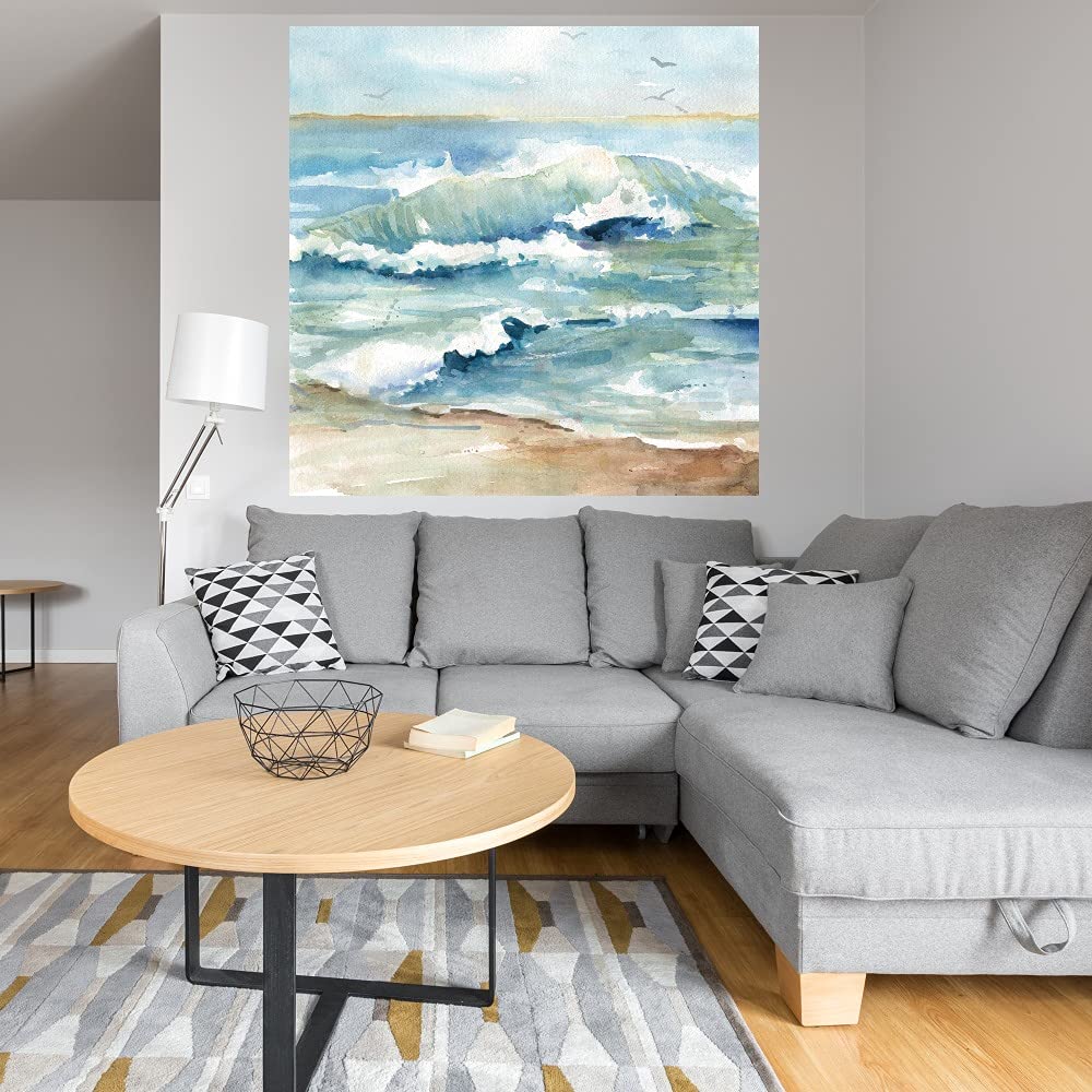Carol Robinson Beach Waves Fine Art Canvas Wall Decor - 37x37 Inch Ready to Hang Painting for Living Room, Bedroom, Bathroom, Kitchen, Office - Coastal Home Decor & Gift Idea for Beach House, Vacation Rental or Seaside Themed Spaces