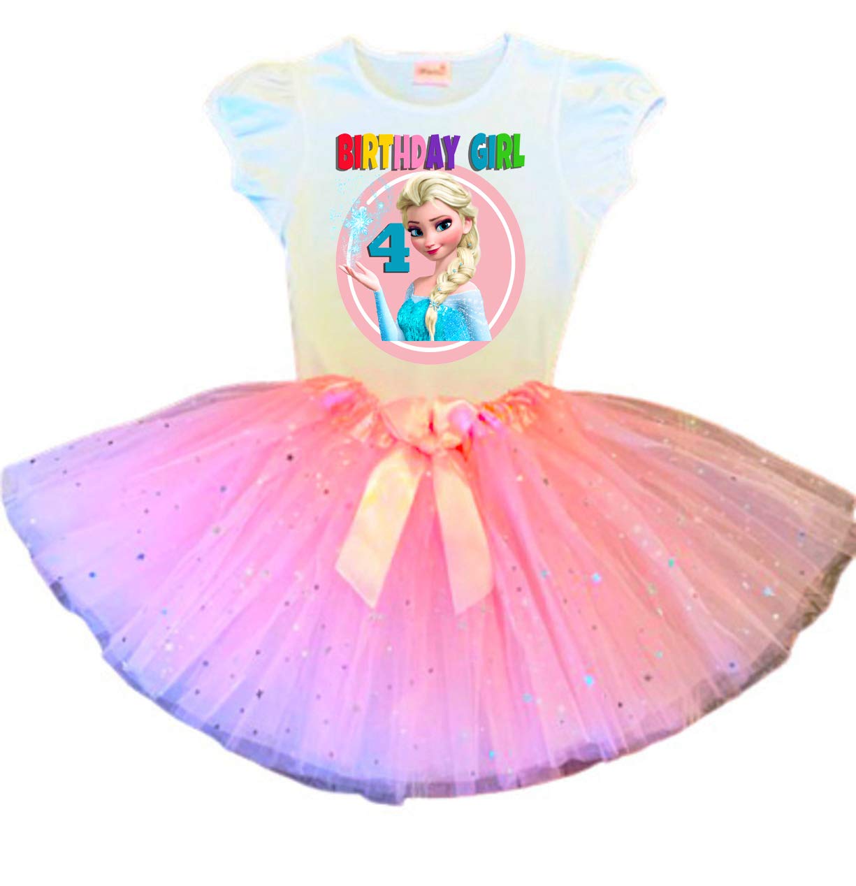 Elsa Birthday Dress for Girls - Pink Princess Tutu Outfit & Personalized Shirt - Fast Shipping for 4th Birthday Party | Perfect for Disney Themed Celebrations, Costume Parties & Photo Shoots