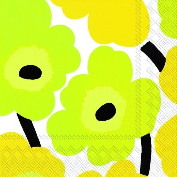 Marimekko UNIKKO Yellow Paper Lunch Napkins - Eco-Friendly Disposable Napkins for Parties, Picnics, and Everyday Dining