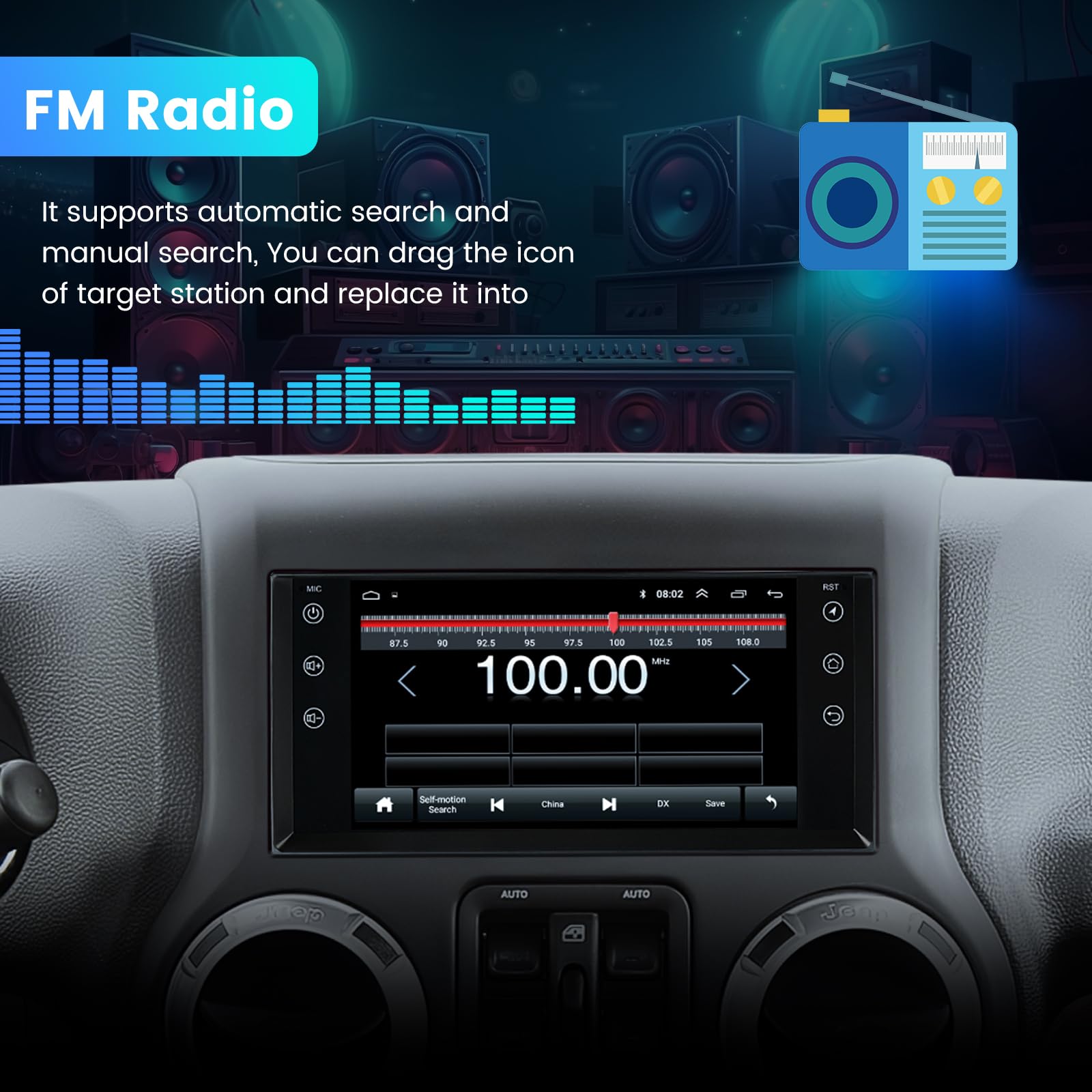 MekdeTech 7 Inch Android Car Stereo for Jeep Wrangler JK Compass Patriot/Chrysler/Dodge RAM Charger - Wireless CarPlay & Android Auto, 2GB RAM 32GB ROM, GPS Navigation Head Unit - Perfect for Road Trips & Daily Commutes