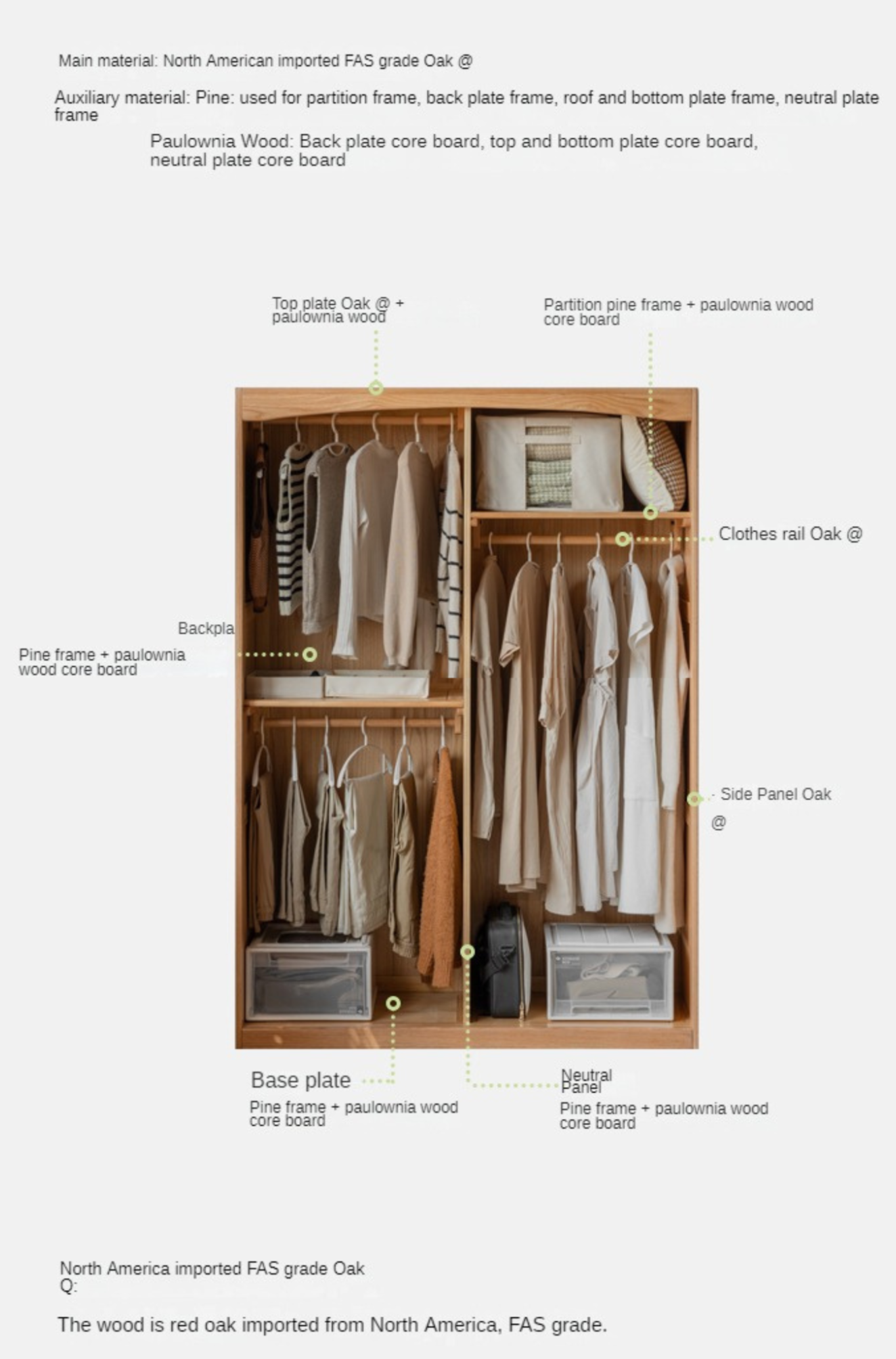 Oak Solid Wood Wardrobe with Curtain Design - Elegant Closet Storage for Bedroom, Living Room & Dorm Organization