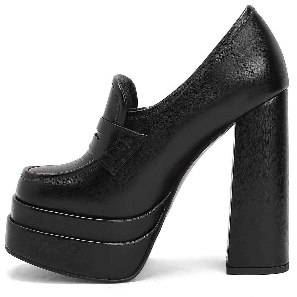 VARECOLA Women's Chunky High Heel Platform Pumps - Slip On Square Toe Dress Shoes for Work, Party & Special Occasions