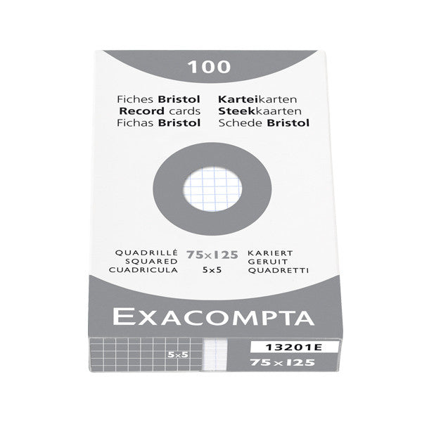 Exacompta White 5x3 Inch (125x75mm) Index Cards - Pack of 100 Blank Record Cards for Study Notes, Recipe Organization & Office Filing
