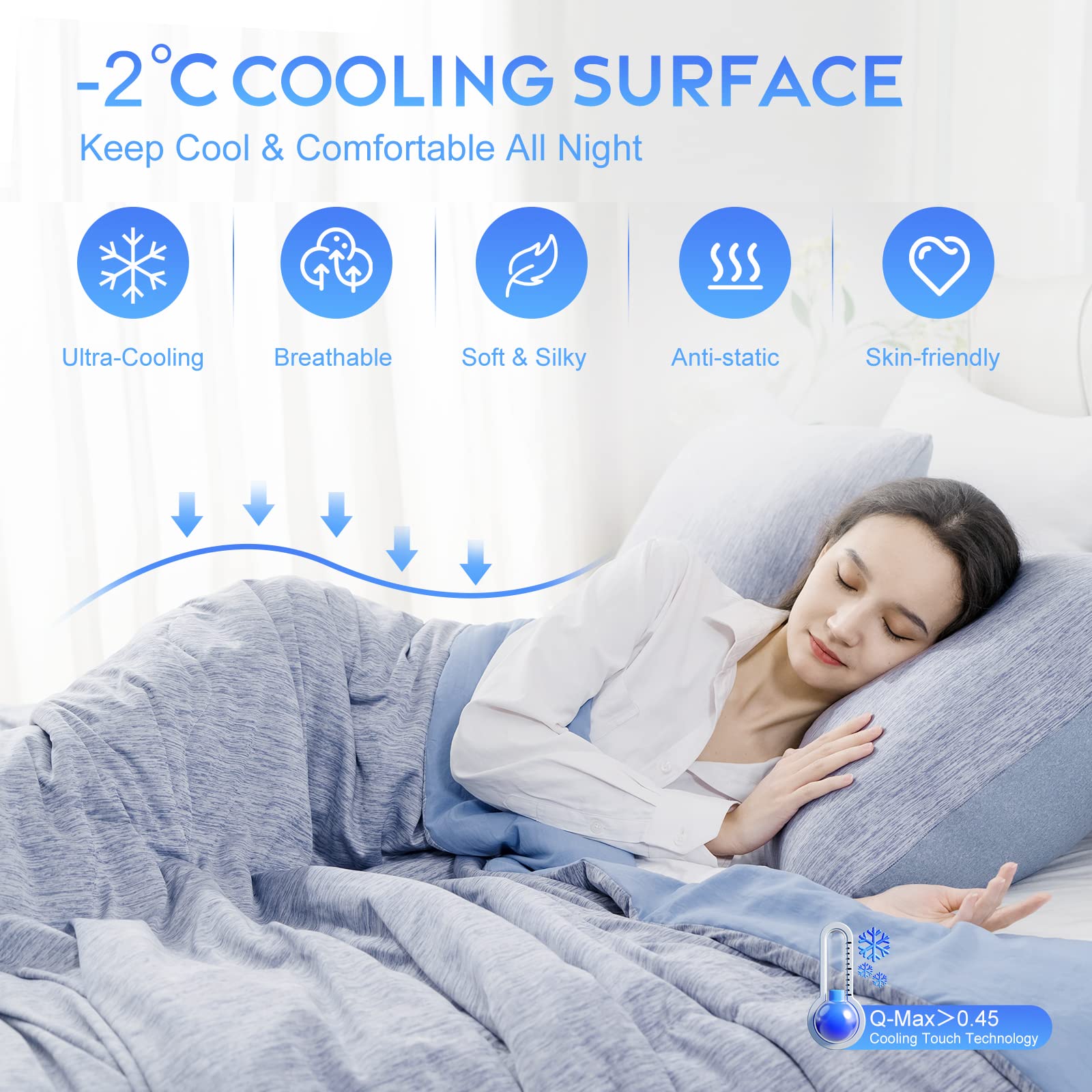 CHOSHOME Cooling Blanket for Hot Sleepers - Twin Size Summer Comforter with Q-Max 0.45 Arc-Chill Technology, Breathable & Soft Cooling Fiber Blanket for Bed, Sofa & Couch (60