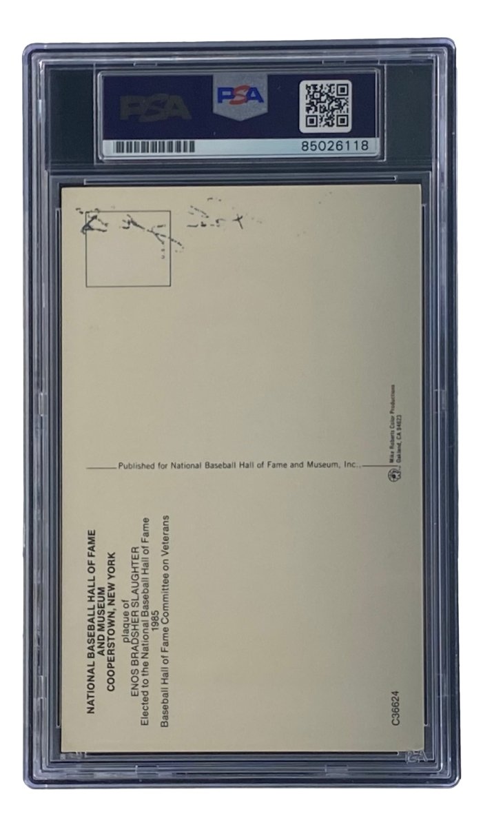 Enos Slaughter Autographed 4x6 St Louis Cardinals HOF Plaque Card - PSA/DNA Certified #85026118 - Perfect for Baseball Memorabilia Collections & Sports Fan Gifts
