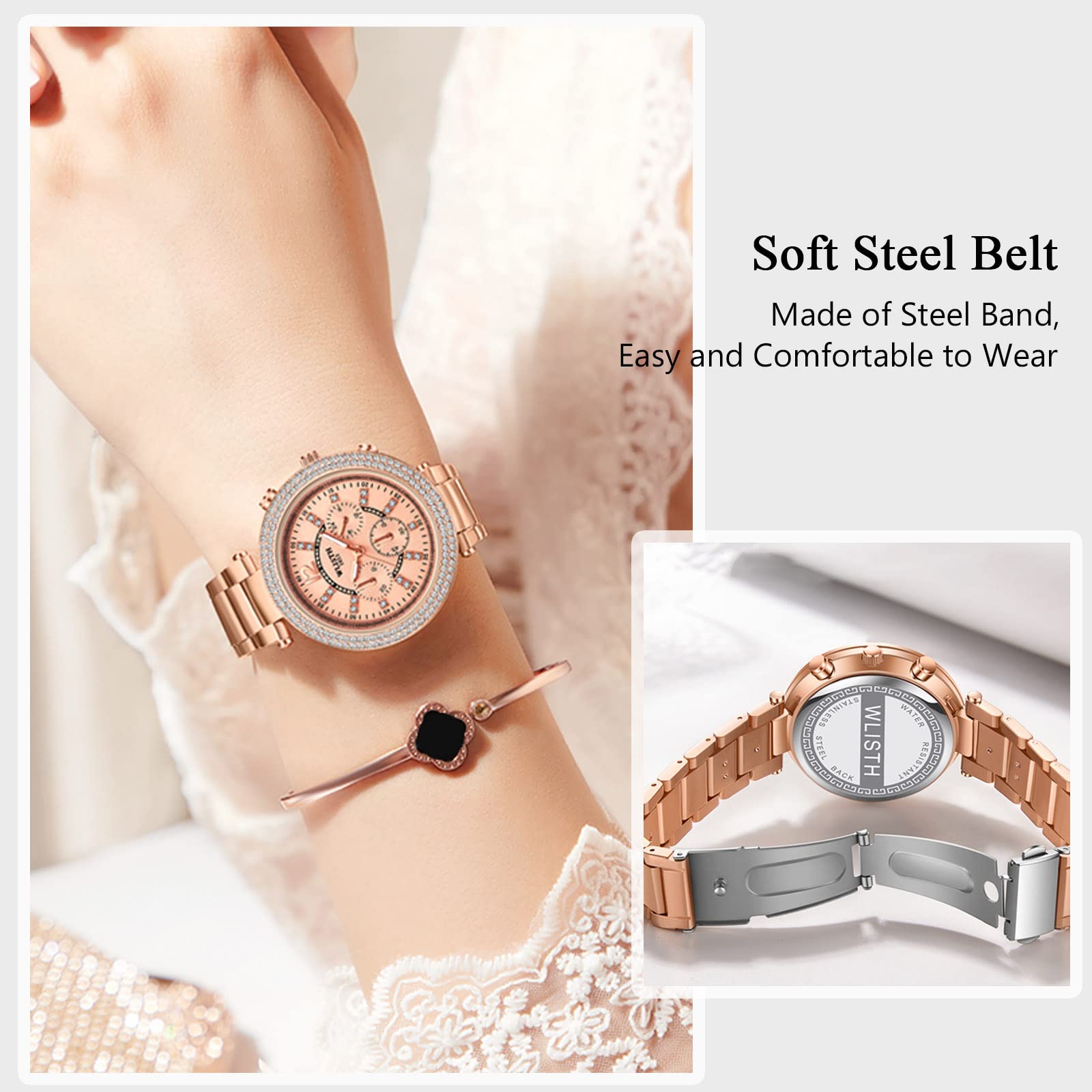 RORIOS Women's Waterproof Watch - Stainless Steel Strap with Rhinestones for Everyday & Formal Wear