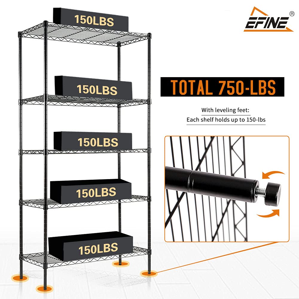 EFINE 2-Pack 5-Tier Adjustable Heavy Duty Carbon Steel Wire Shelving Unit - 30