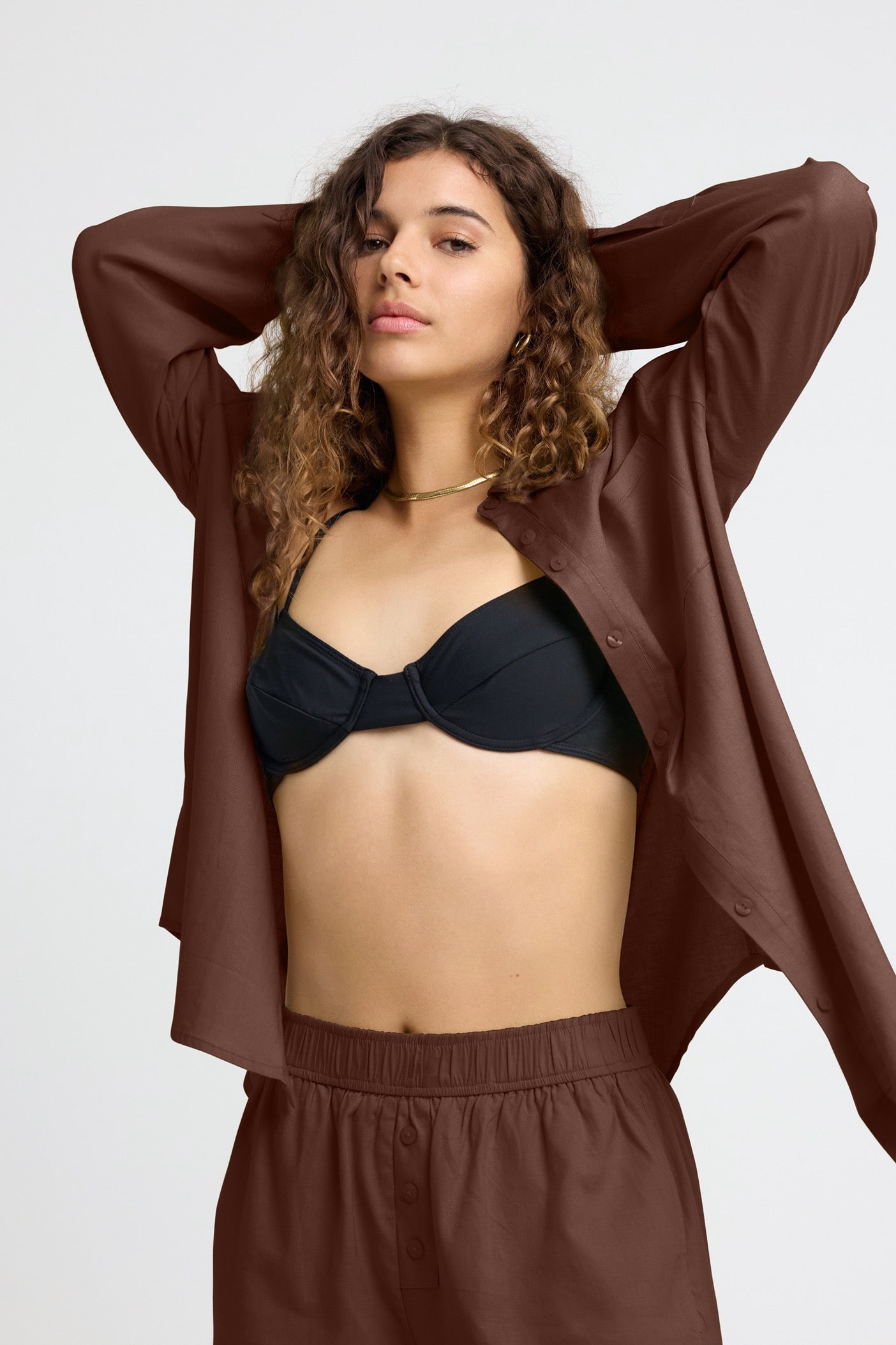 Arden Women's Linen Button Down Shirt - Soft Breathable Long Sleeve Blouse in Chocolate Brown | Perfect for Office Wear, Casual Outfits & Summer Travel