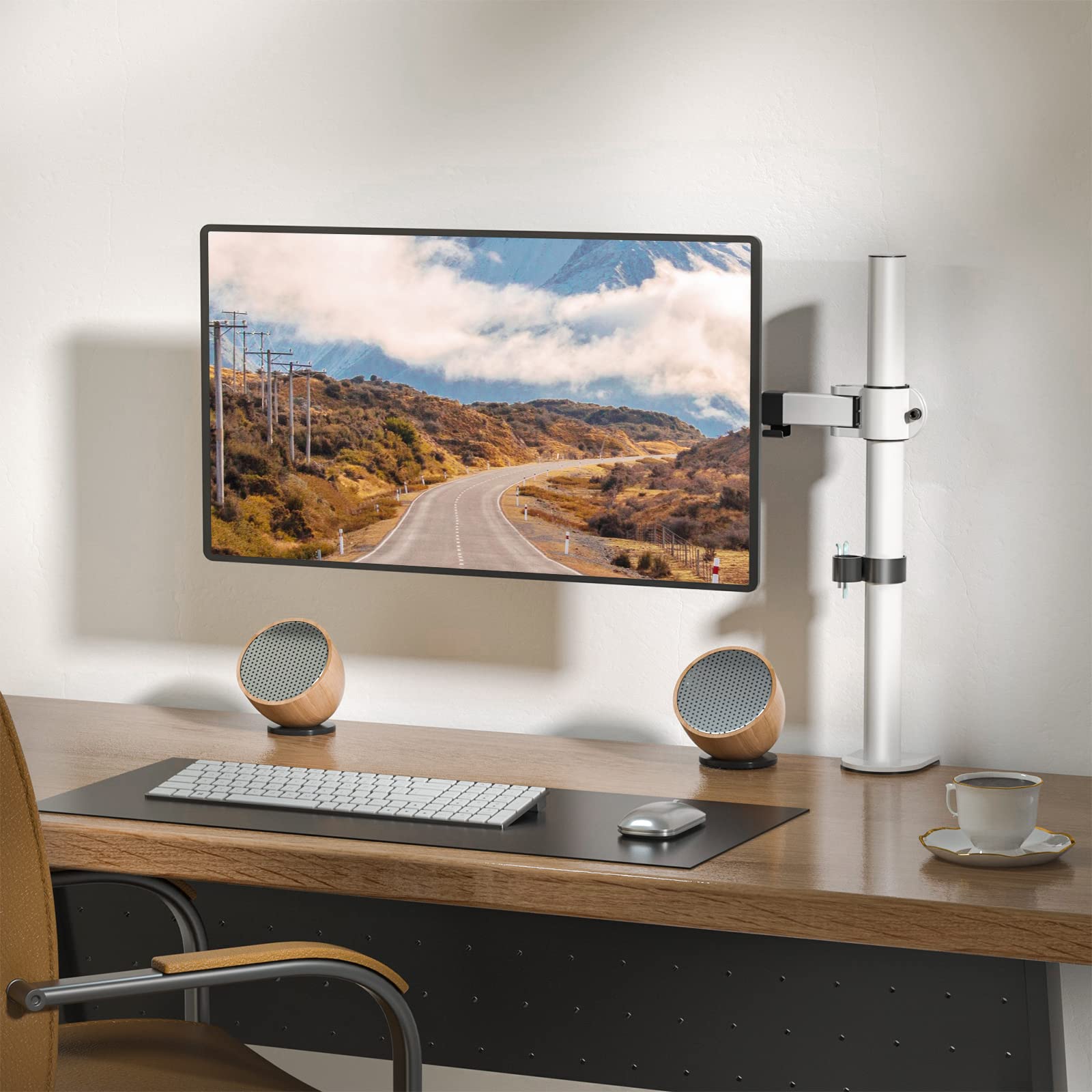 WALI Single Monitor Arm Mount for Desk - Adjustable VESA Bracket Stand Holds 32 inch Screen up to 22 lbs (M001-W, White) - Perfect for Home Office, Gaming Setup & Workspace Ergonomics