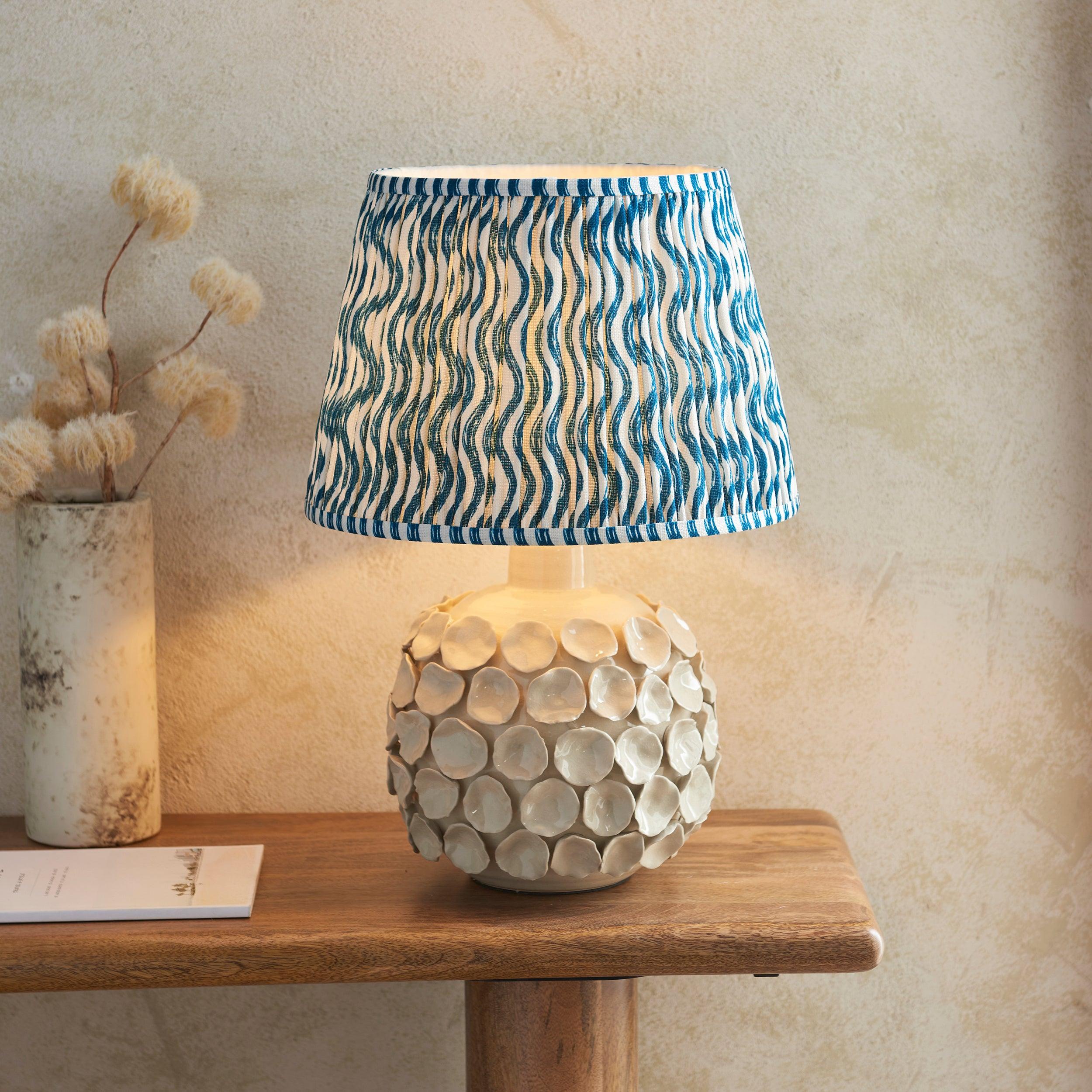 Borello Ivory Ceramic Table Lamp with 35cm Ripple Marlin Blue Shade - Elegant Home Decor for Living Room, Bedroom & Office Lighting