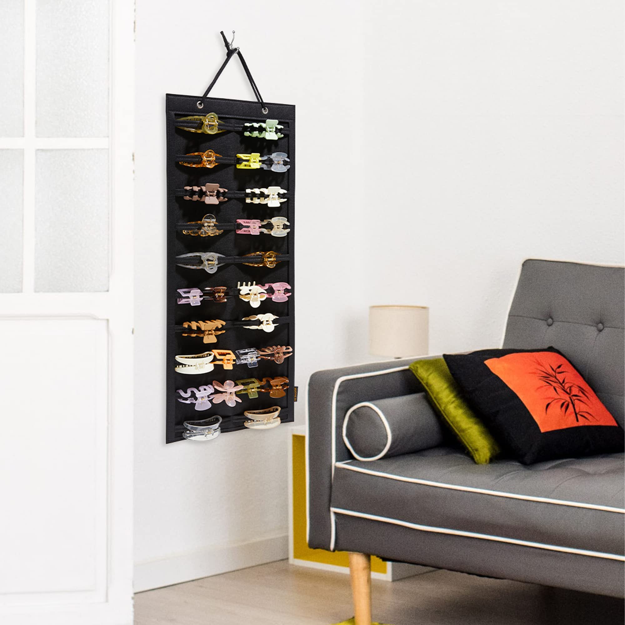 Wall Mounted Hair Claw Clip Organizer for Women & Girls - Black Hair Accessory Storage Holder for Closet, Door, or Bathroom - Perfect for Home, Dorm, and Travel Organization
