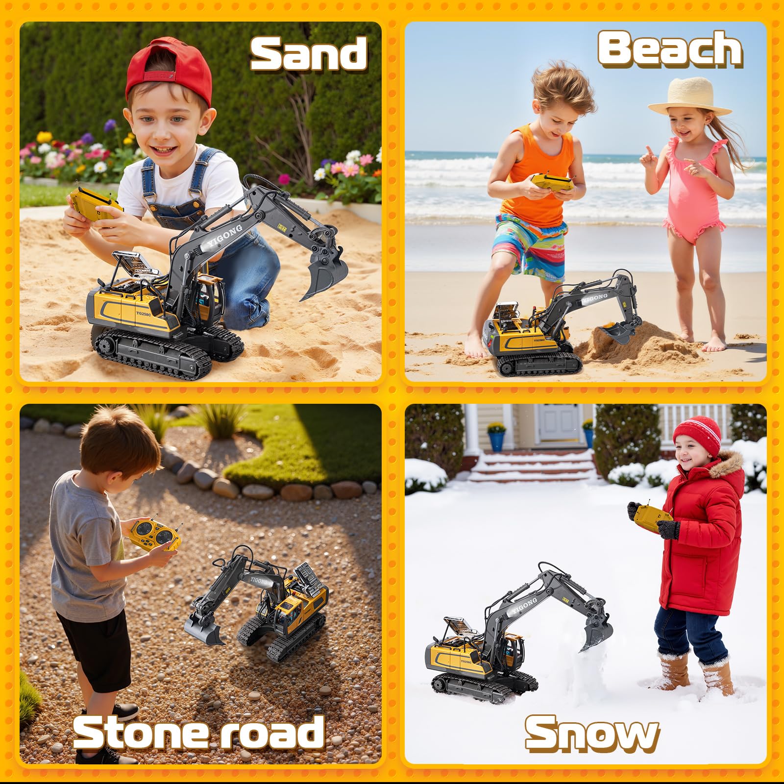 1:20 Scale Remote Control Excavator Toy - 11 Channel RC Construction Vehicle with 680° Rotation & Hydraulic System | Perfect Gift for Boys Ages 4-10 | Christmas Birthday Present | Outdoor Sandbox & Construction Play