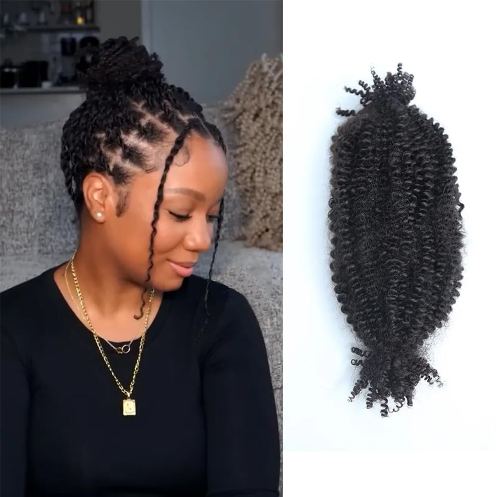 100% Human Hair Springy Twist Extensions - Afro Kinky Curly Hair Extensions 22 Inch 200g - Natural Black Color for Protective Styles & Everyday Wear