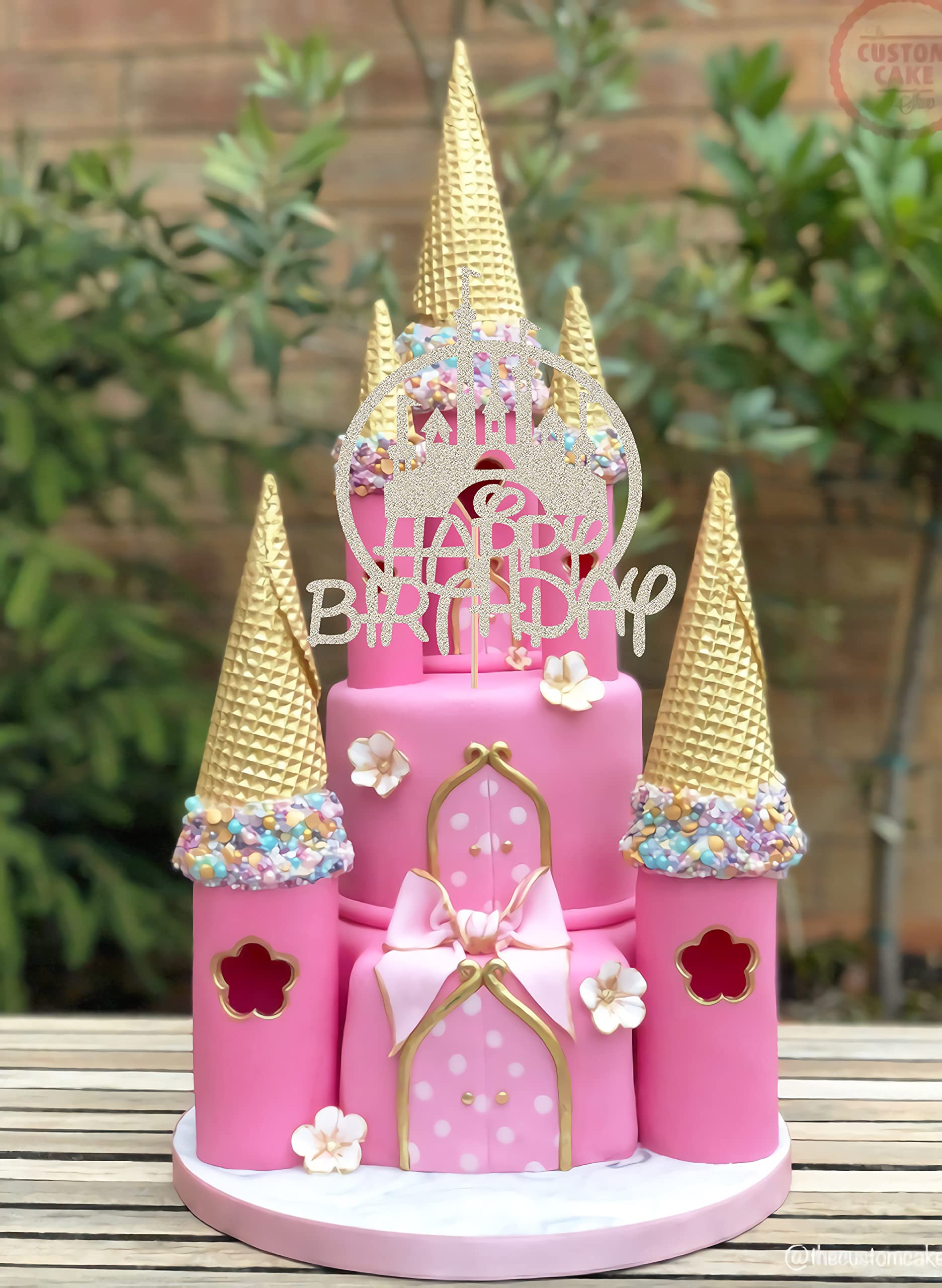 Silver Glitter Castle Cake Topper - Princess & Prince Birthday Party Decoration - Elegant Happy Birthday Cake Decor for Princess Theme Parties - Perfect for Birthday Cakes, Cupcakes & Photo Props