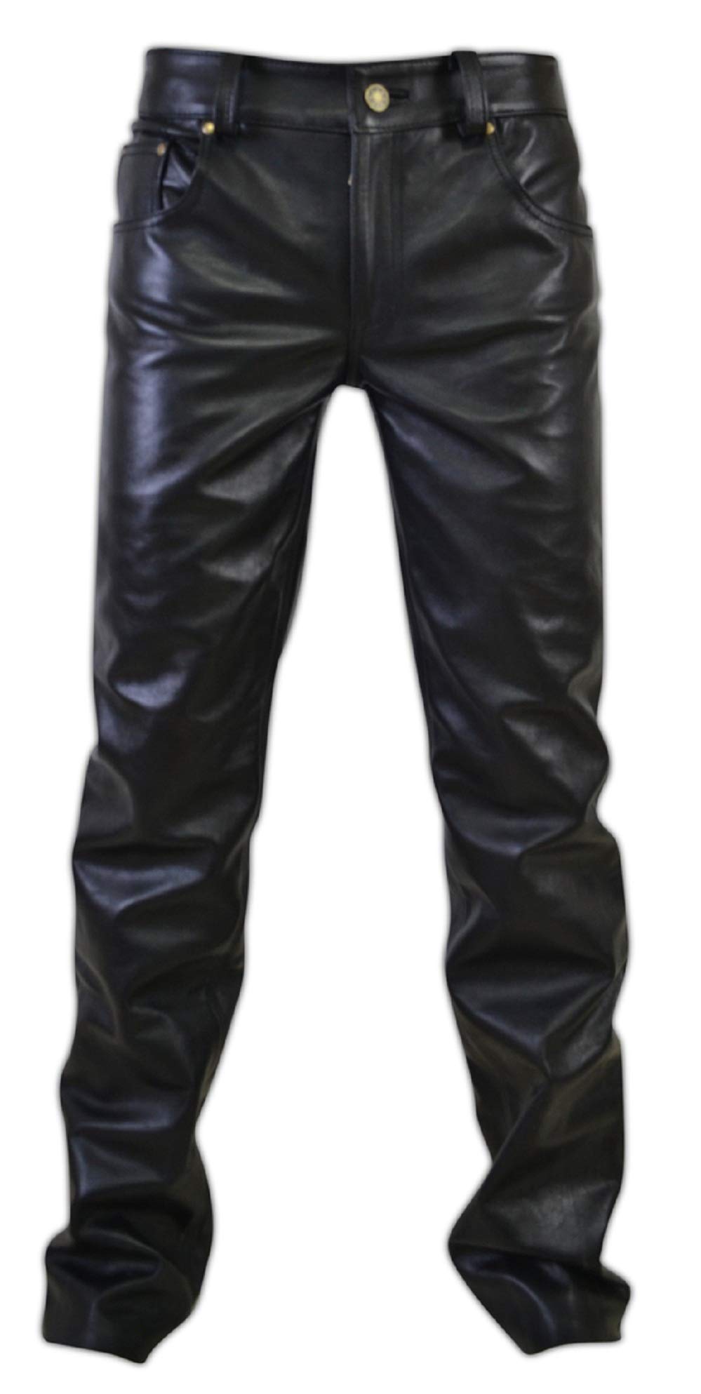 Men's Black Leather Pants - 5 Pocket Motorcycle Jeans with Zipper | Stylish & Durable for Riding, Night Out & Casual Wear