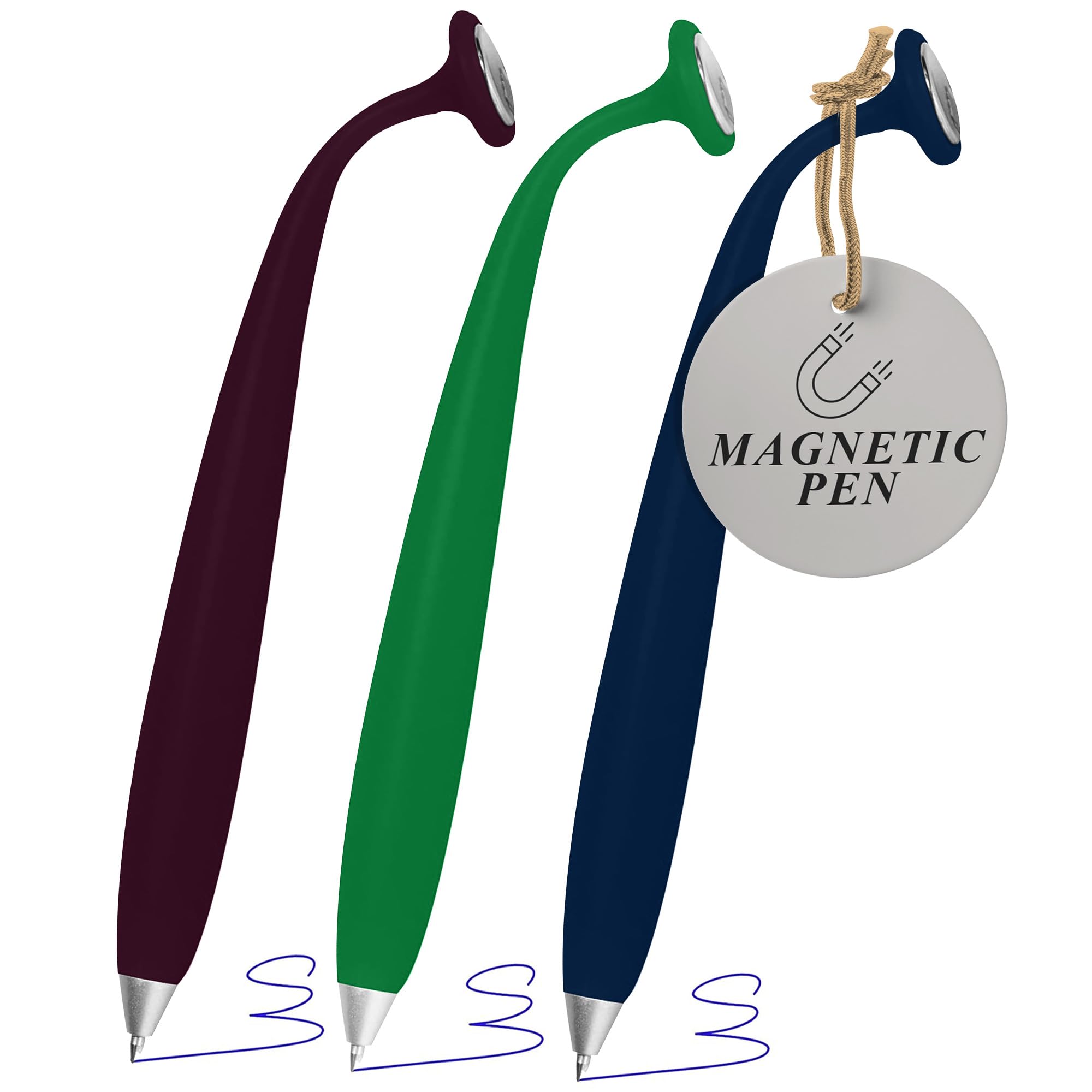 Wellspring Wiggle Magnetic Pens - 3 Pack Refillable Fridge Pens for Notes & Lists - Amethyst, Jade, Navy - Perfect for Home, Office & Kitchen Organization