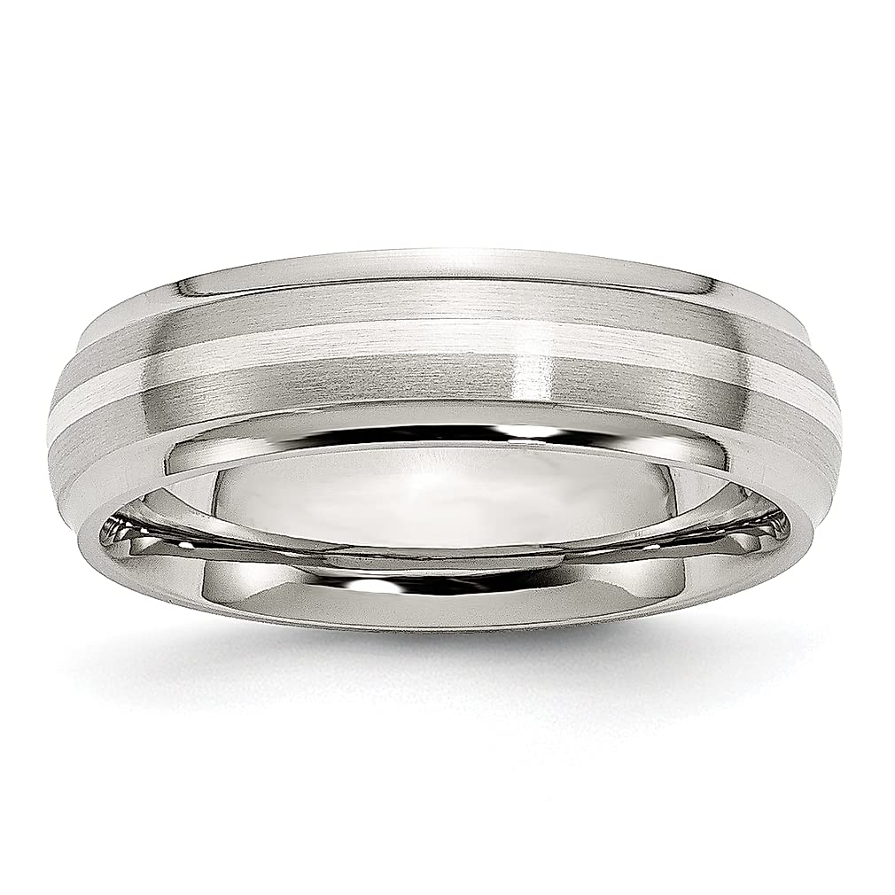 ICE CARATS 925 Sterling Silver Stainless Steel Inlay Brushed Wedding Ring Band for Women - Elegant Ridged Edge Fine Jewelry, Perfect Gift for Her, Anniversary, Engagement & Special Occasions