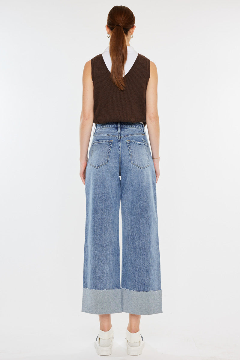 Alfie 90's Vintage High Waisted Cropped Wide Leg Jeans for Women - Retro Denim Pants for Casual Outfits & Streetwear Fashion