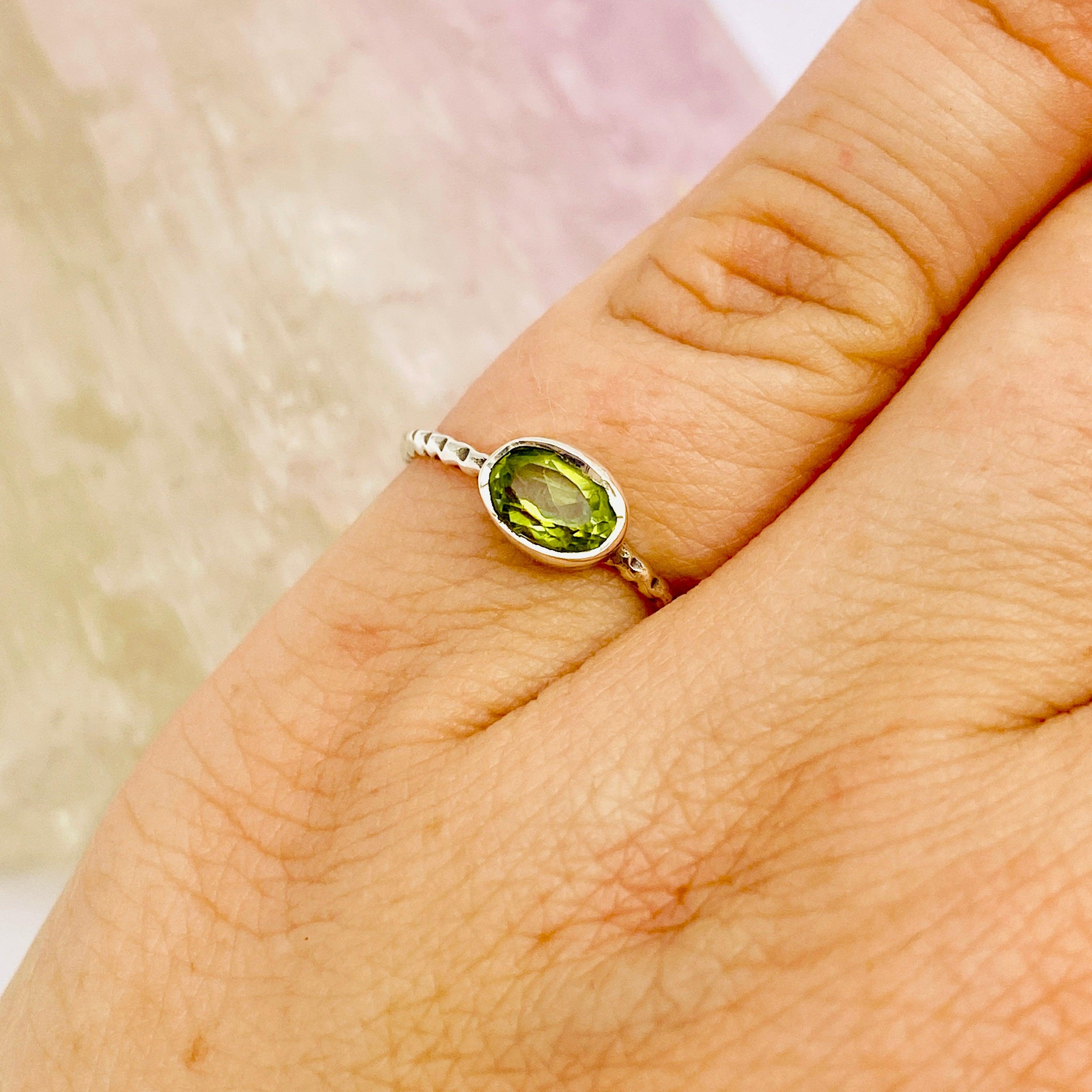 Peridot Oval Faceted Fine Band Ring - 14K Gold Plated Gemstone Jewelry for Women - Elegant Gift for Anniversary, Birthday & Special Occasions