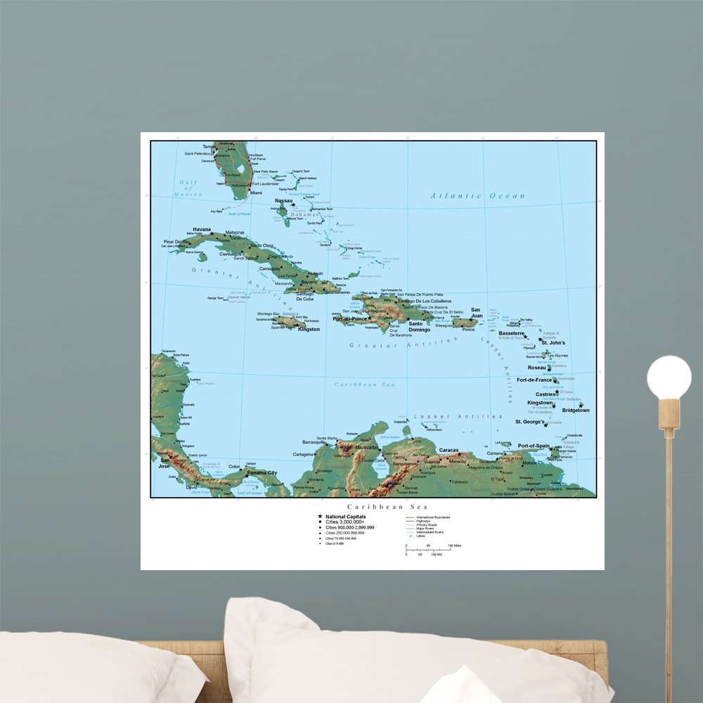 Wallmonkeys Caribbean Map Wall Decal - 24x23 Inch Peel & Stick Wall Art - Perfect for Home, Office & Classroom Decor - USA Made