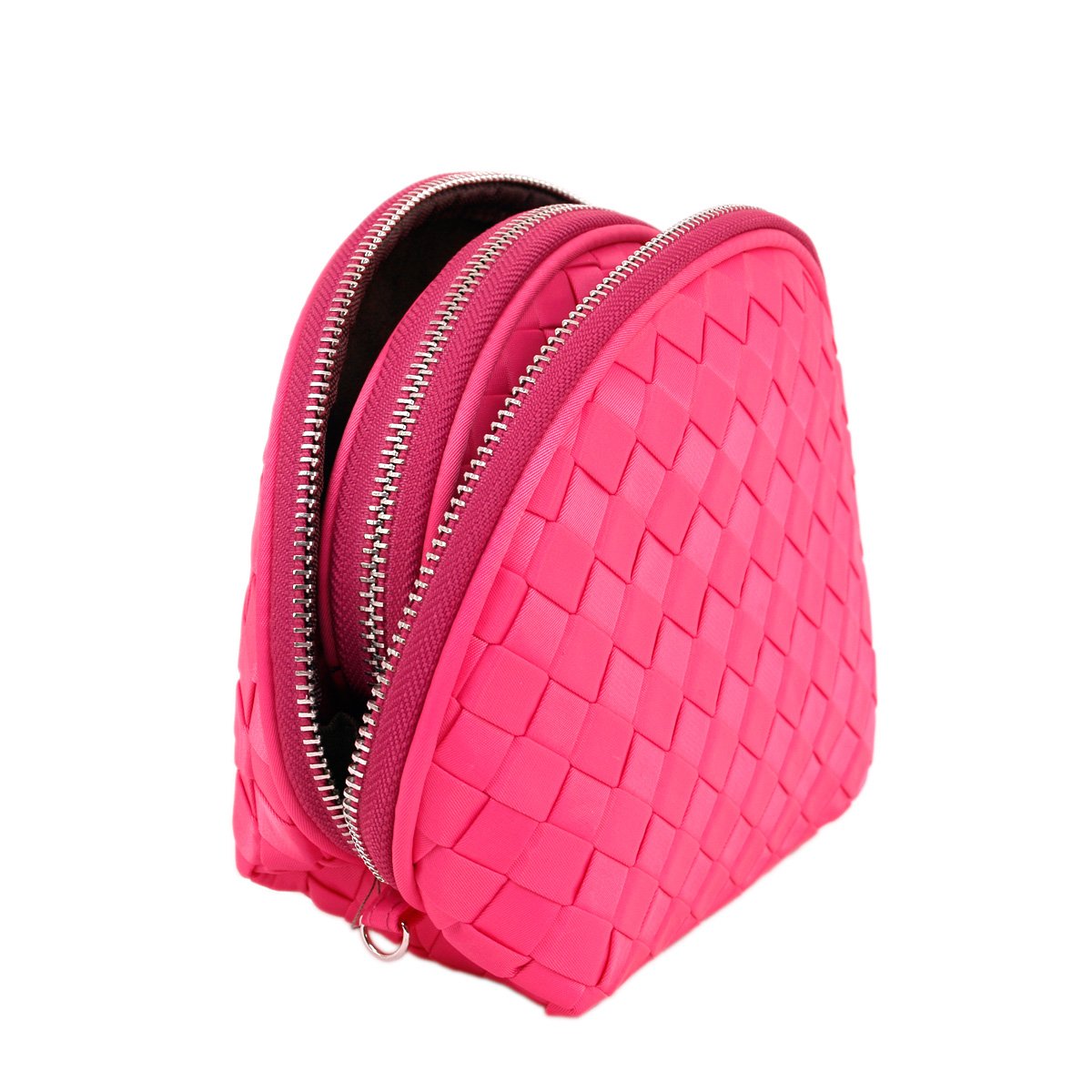 Trendy Blue Premium Interwoven Braided Wristlet Cosmetic Makeup Bag Set of 2 - Fuchsia Pink | Perfect for Travel, Gym & Everyday Essentials Organization