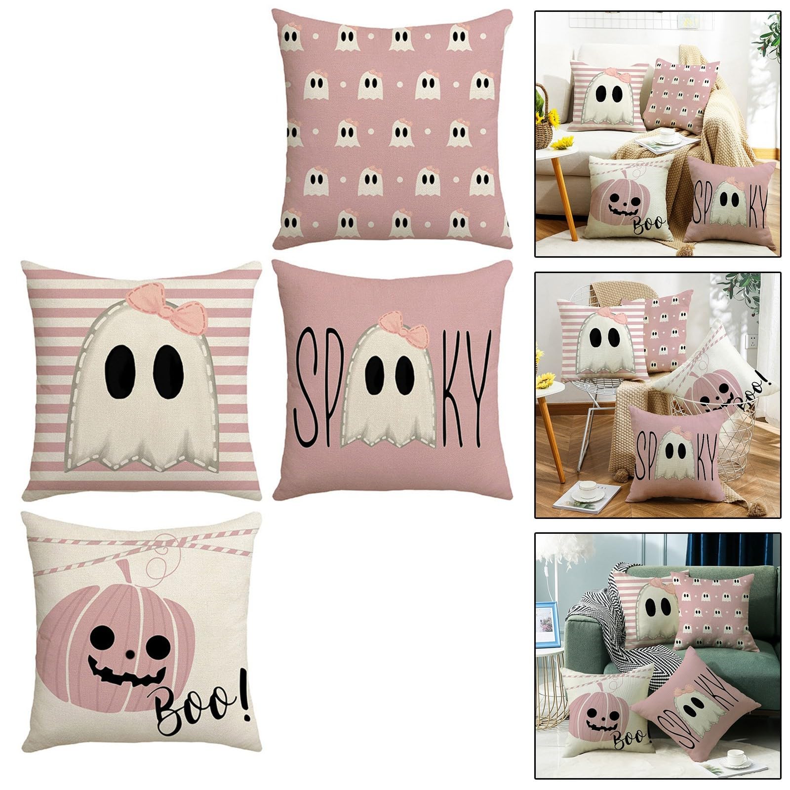 Spooky Halloween Ghost Pillow Covers - Farmhouse Throw Pillow Cases for Sofa, Couch & Home Decor - Perfect for Halloween Party Supplies & Seasonal Decorations | Great for Living Room, Bedroom & Holiday Festivities