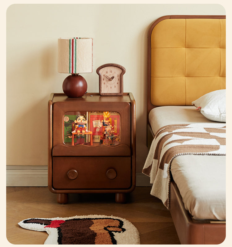 Solid Wood Kids Nightstand with LED Lights - Modern Children's Bedside Table for Bedrooms, Nursery & Kids Room Decor