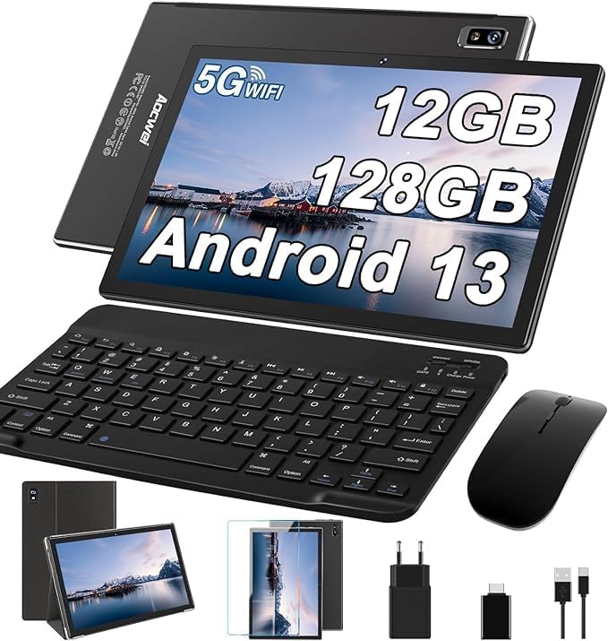 10 Inch Android 13 Tablet with 12GB RAM 128GB Storage - Fast Performance Tablet PC with Protective Case for Work, Study & Entertainment