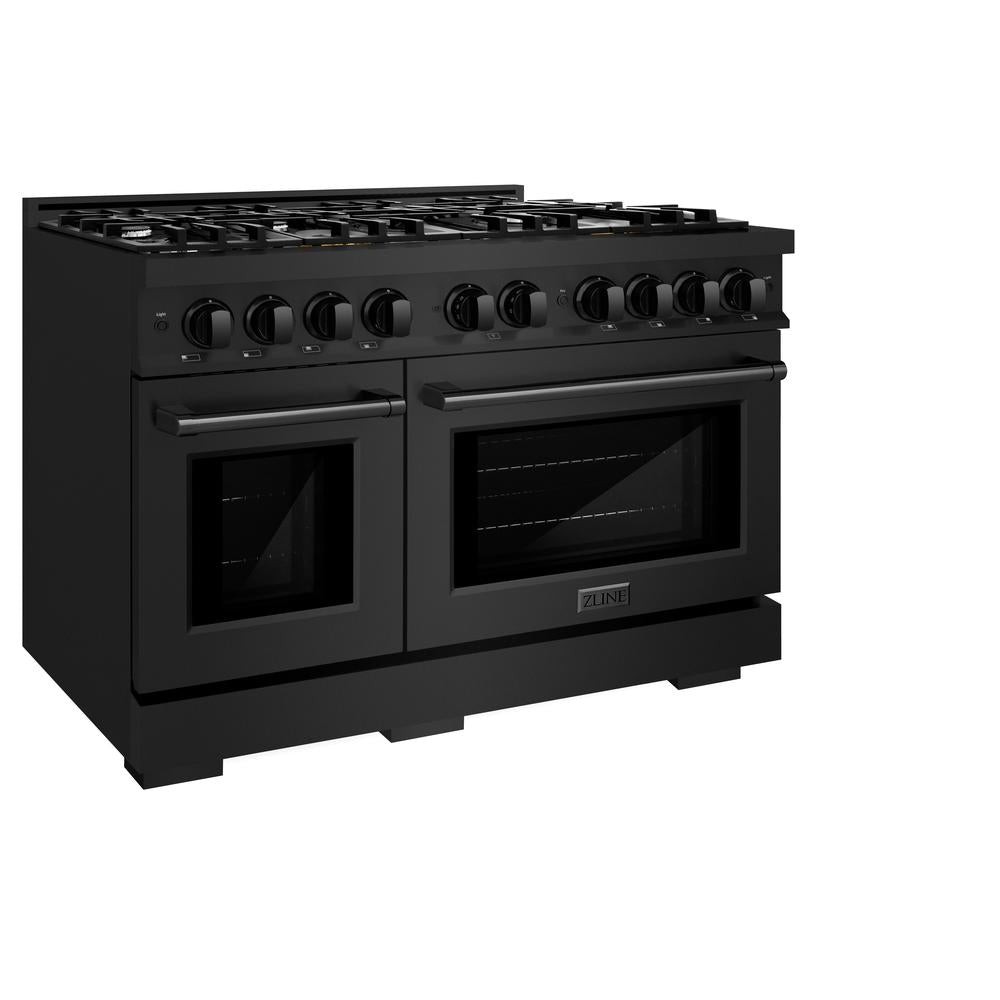 ZLINE 48-Inch 6.7 cu.ft Double Oven Gas Range with 8-Burner Cooktop in Black Stainless Steel (HGRB 48) - Professional Kitchen Appliance for Home Chefs & Large Family Cooking
