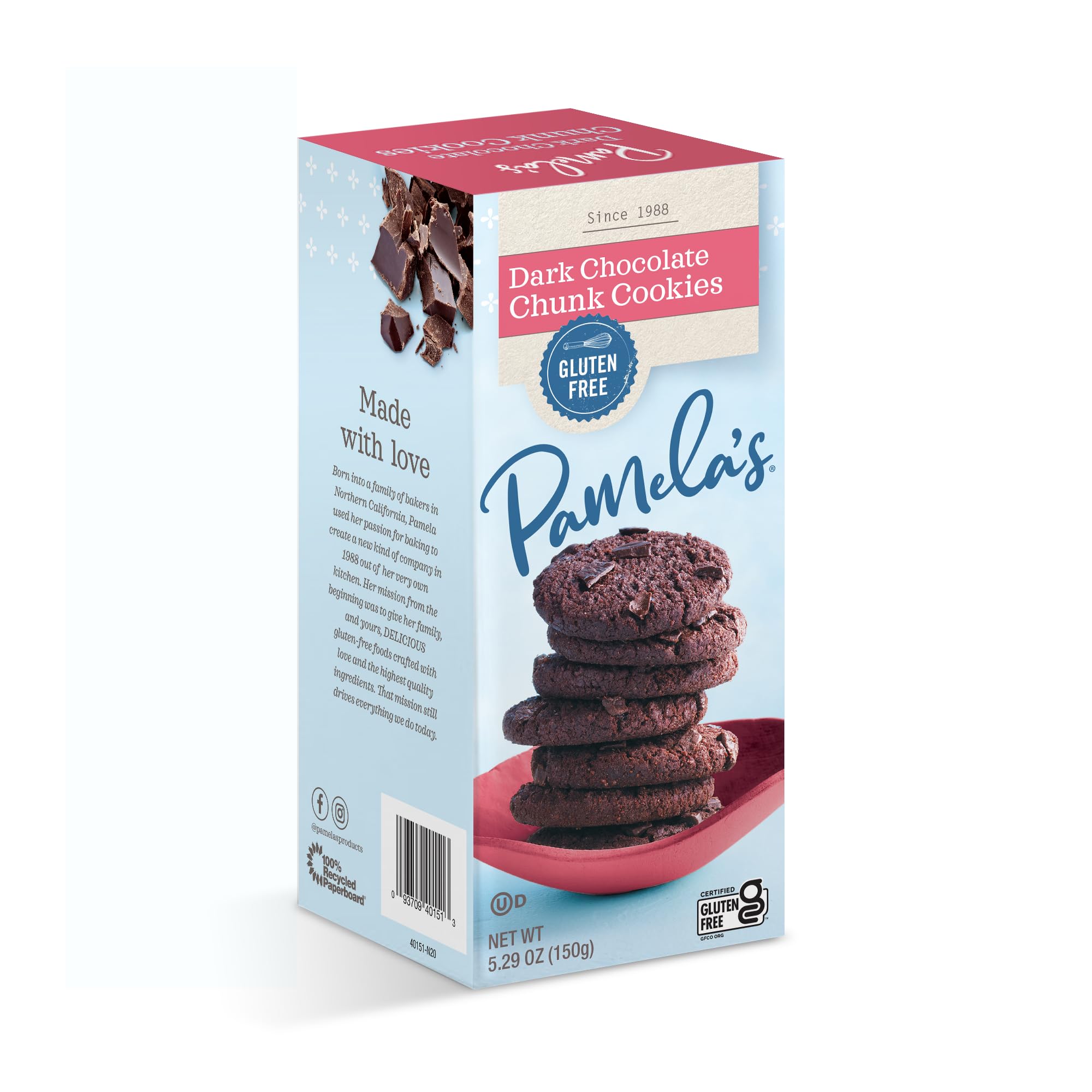 Pamela's Gluten Free Dark Chocolate Chunk Cookies - 6 Pack (6.25 oz Each) | Organic, Vegan & Delicious Snacks for School, Office & Travel