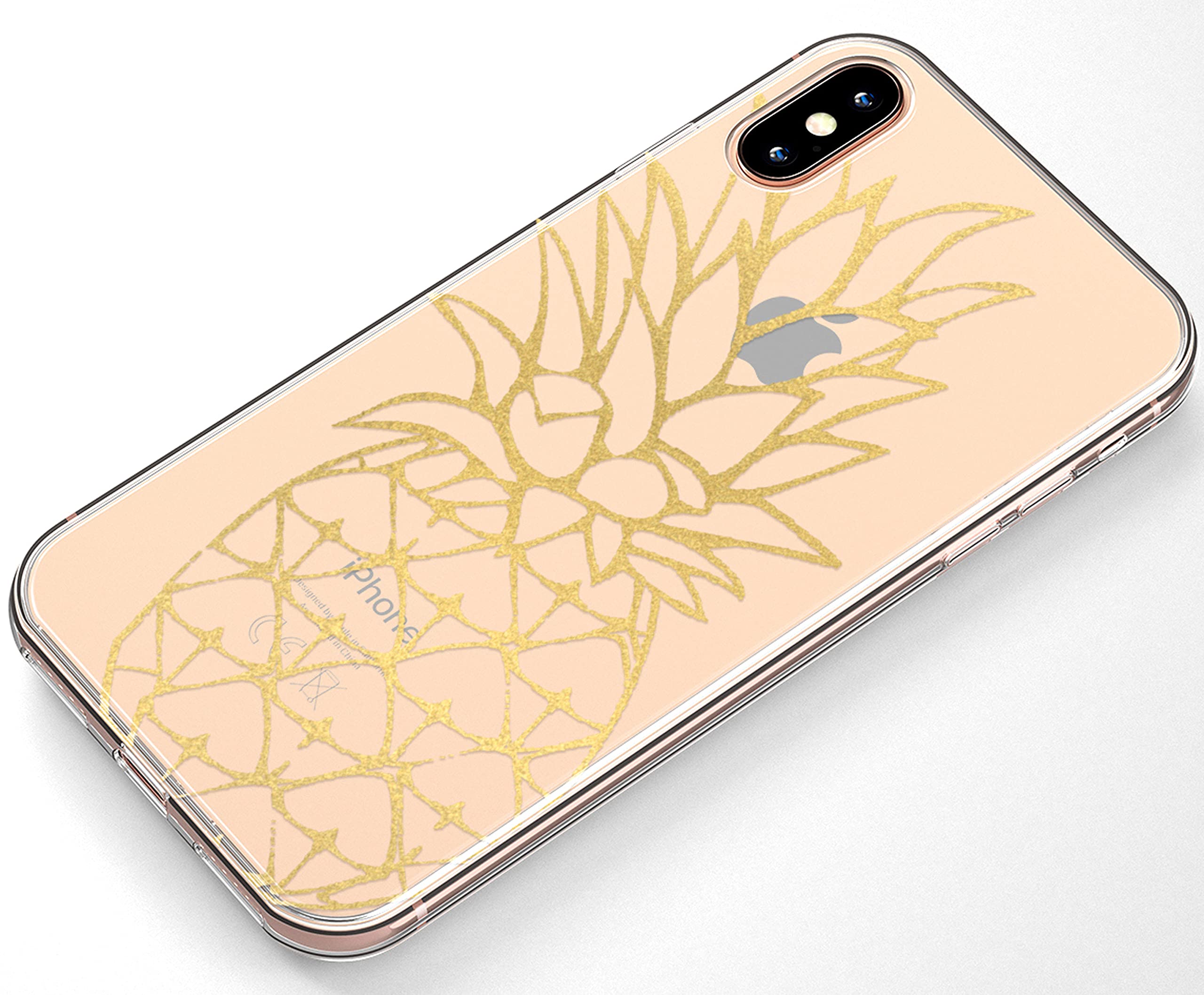 Casely iPhone X/XS Case - Shiny Gold Pineapple Clear Hard Shell Protective Cover | Trendy & Durable Phone Case for Women & Men | Perfect for Summer, Beach, Travel & Everyday Use