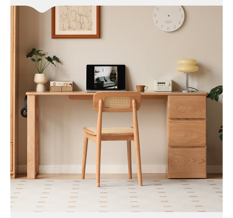 Solid Oak Wood Narrow Long Table with Storage Cabinet - Perfect for Small Spaces, Entryways & Home Offices