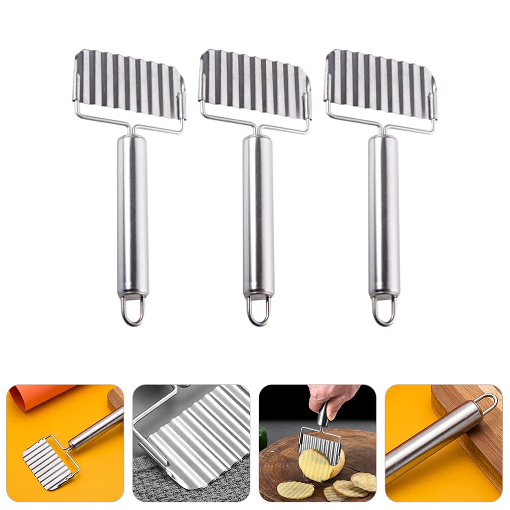 DOITOOL 3-Piece Stainless Steel Soap & Vegetable Cutter Set - Potato, Cucumber, French Fry Crinkle Cutter with Ergonomic Handle for Kitchen, Soap Making & Food Prep