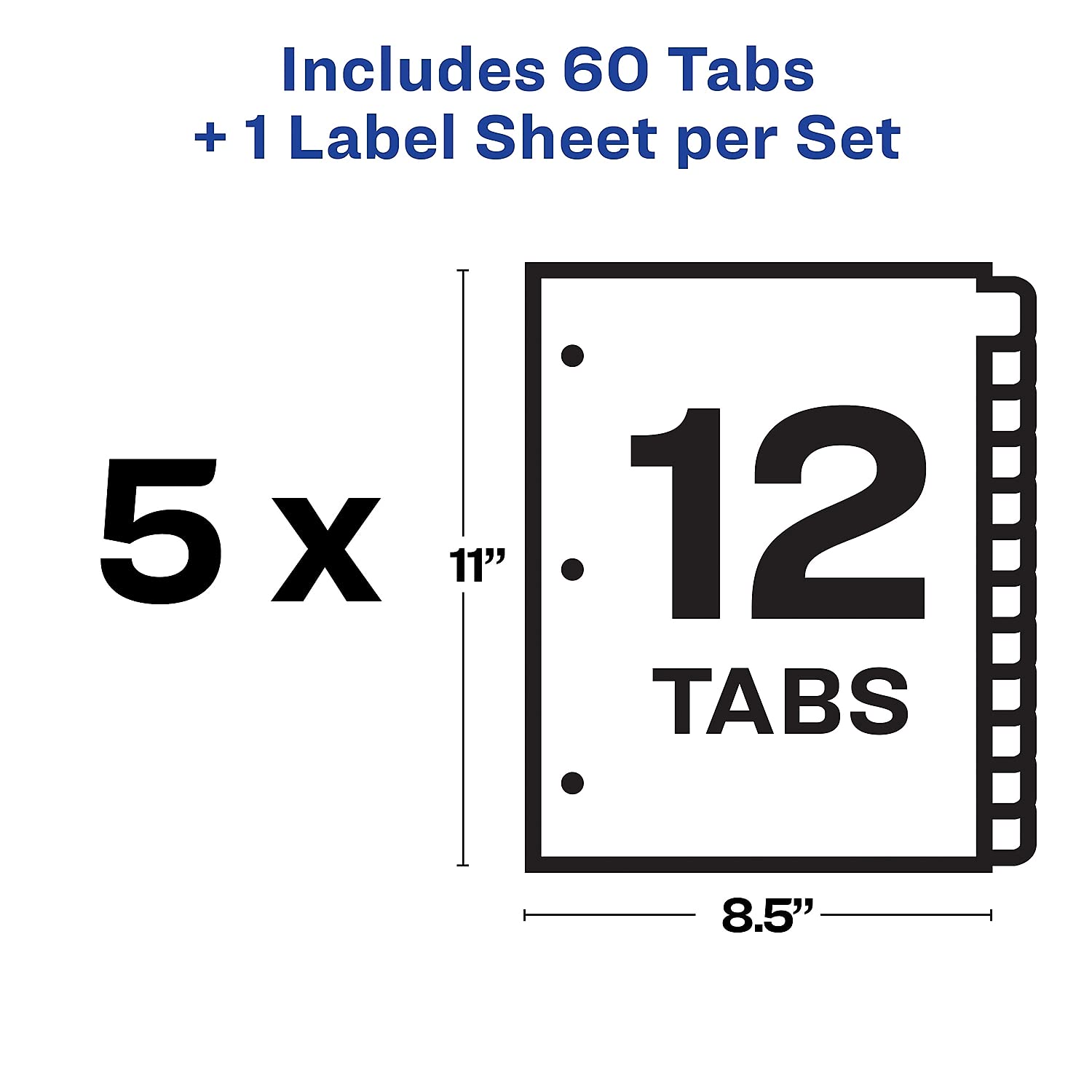 Avery 11429 Clear Label Index Maker Dividers, 8.5x11 Inches, White, 12-Tab Set, 5 Sets – Perfect for Office Organization, School Binders, and Filing Systems