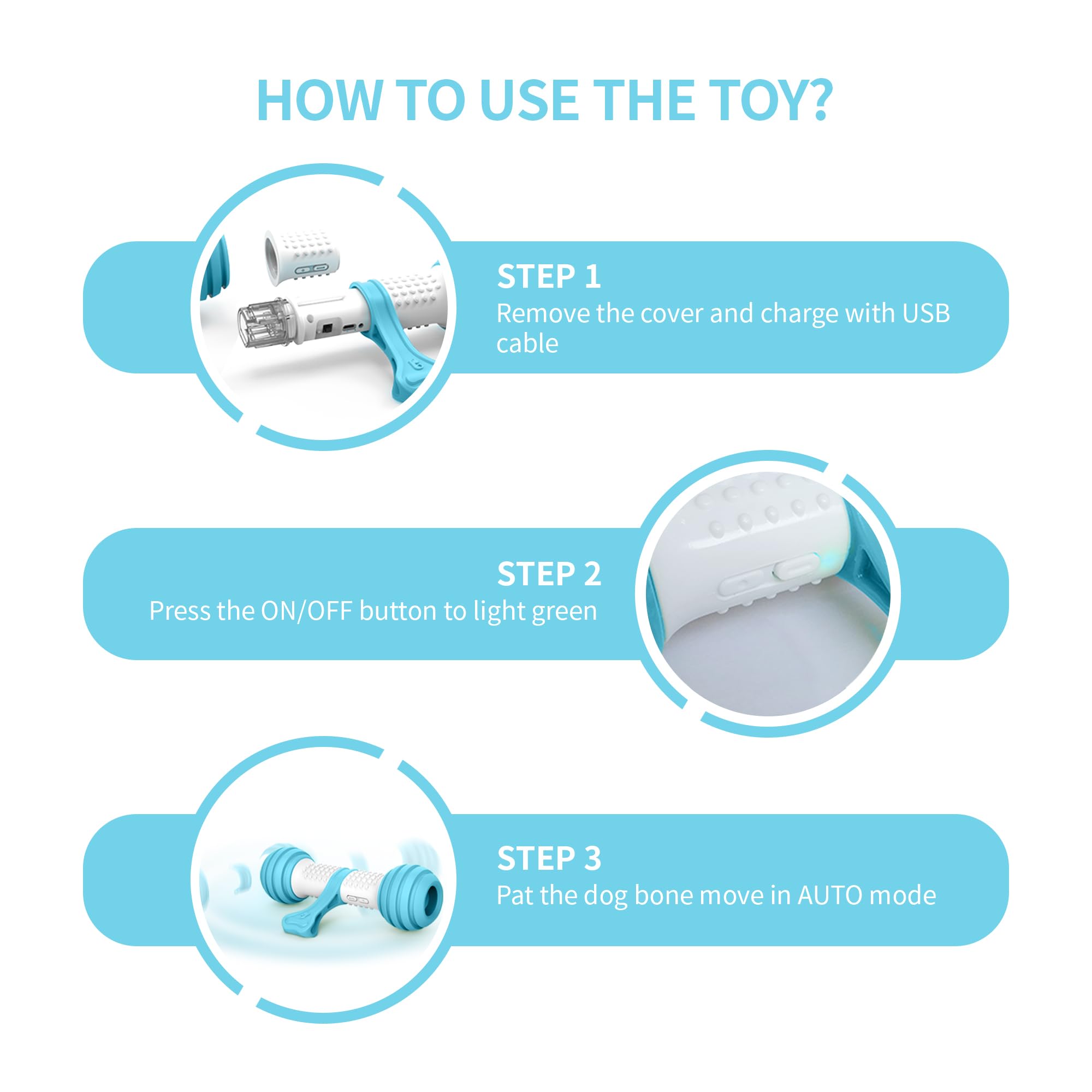 PETGEEK Interactive Dog Toys - Automatic Electronic Chew Bones for Small Medium Large Dogs - Rechargeable USB Pet Toy with Safe Durable Material - Keep Dogs Entertained Indoors & Outdoors - Perfect for Boredom Relief, Separation Anxiety, and Training (Blue)