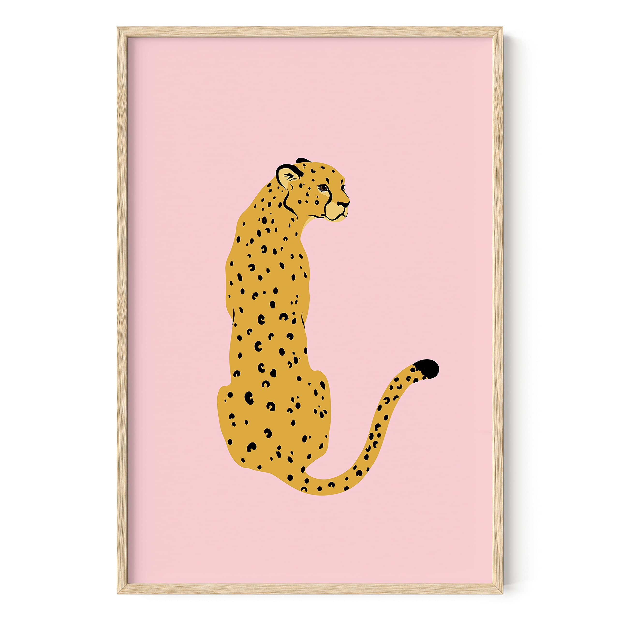 HAUS AND HUES Pink Cheetah Print Wall Art Poster - 24” x 36” Beige Framed Jungle Animal Decor for Living Room, Bedroom & Office Aesthetic