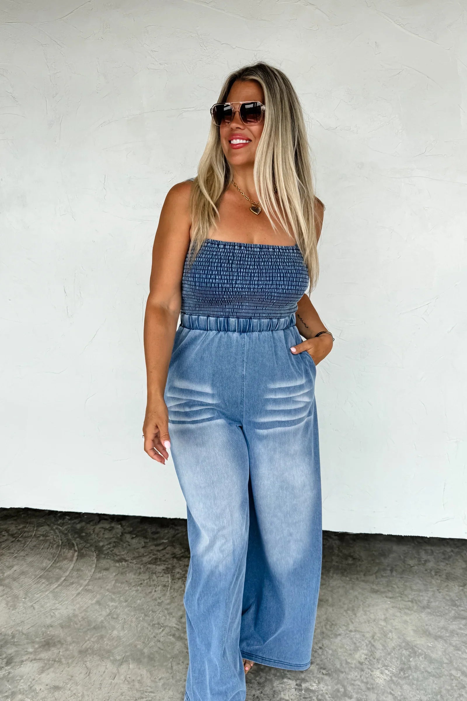 PREORDER: Denim Crush Smocked Romper - Stylish Baby Jumpsuit for Girls | Perfect for Playdates, Photos & Special Occasions