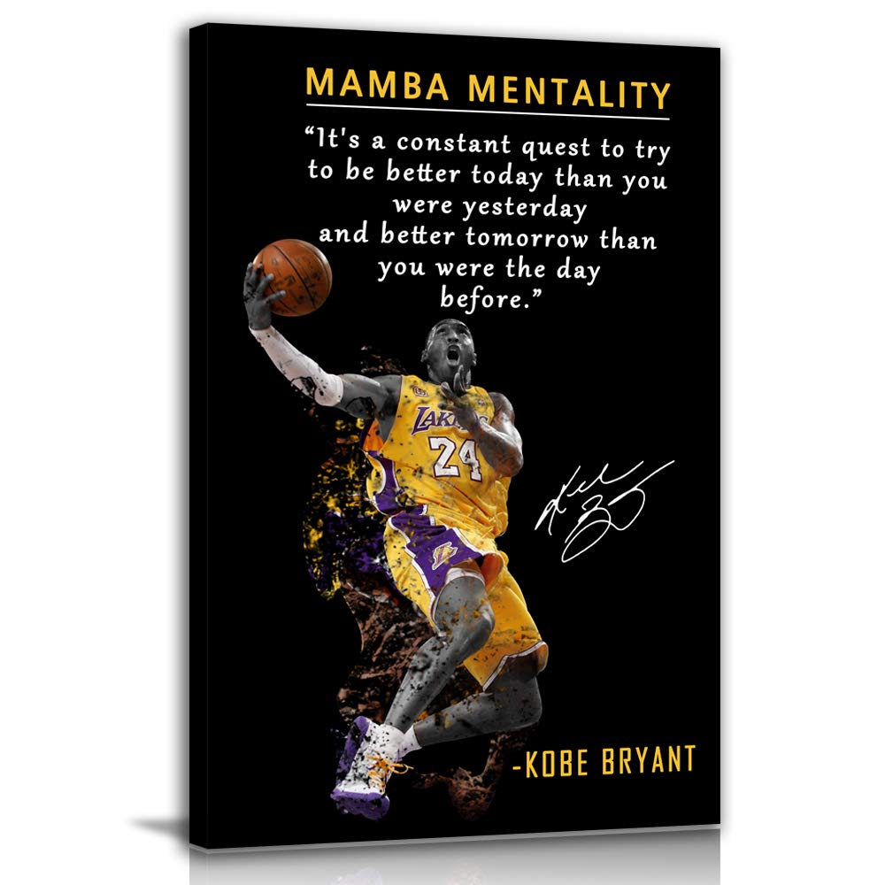 Kobe Bryant Inspirational Poster - Mamba Mentality Quote Canvas Wall Art - Basketball Player Sports Decor - Motivational Artwork for Home, Office & Gym - Framed Ready to Hang - Perfect for Sports Fans & Motivational Spaces