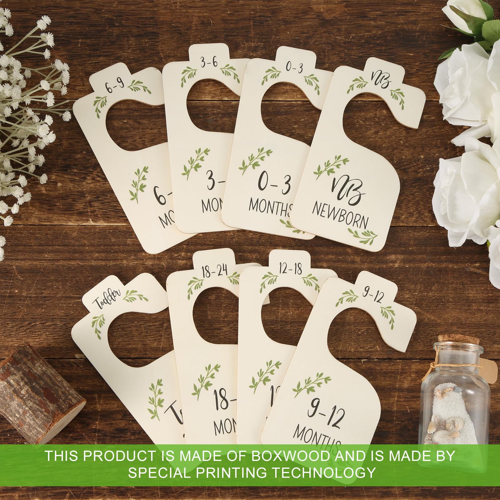 8-Piece Baby Closet Dividers Set - Wooden Nursery Clothes Organizer with Double-Sided Labels (Newborn to Toddler) - Perfect for Nursery Organization & Wardrobe Decoration - Ideal for Baby Shower Gifts & Kids Room Storage Solutions