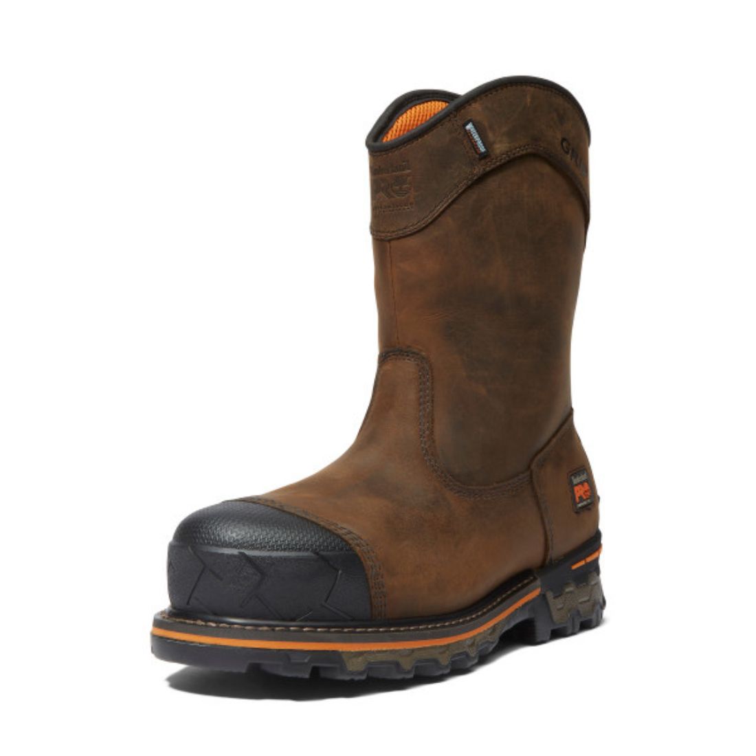 Timberland PRO Boondock Men's Waterproof Composite Toe Pull-On Work Boots - Slip Resistant Safety Wellington Boots for Construction & Outdoor Work (Brown, TB0A4499214)
