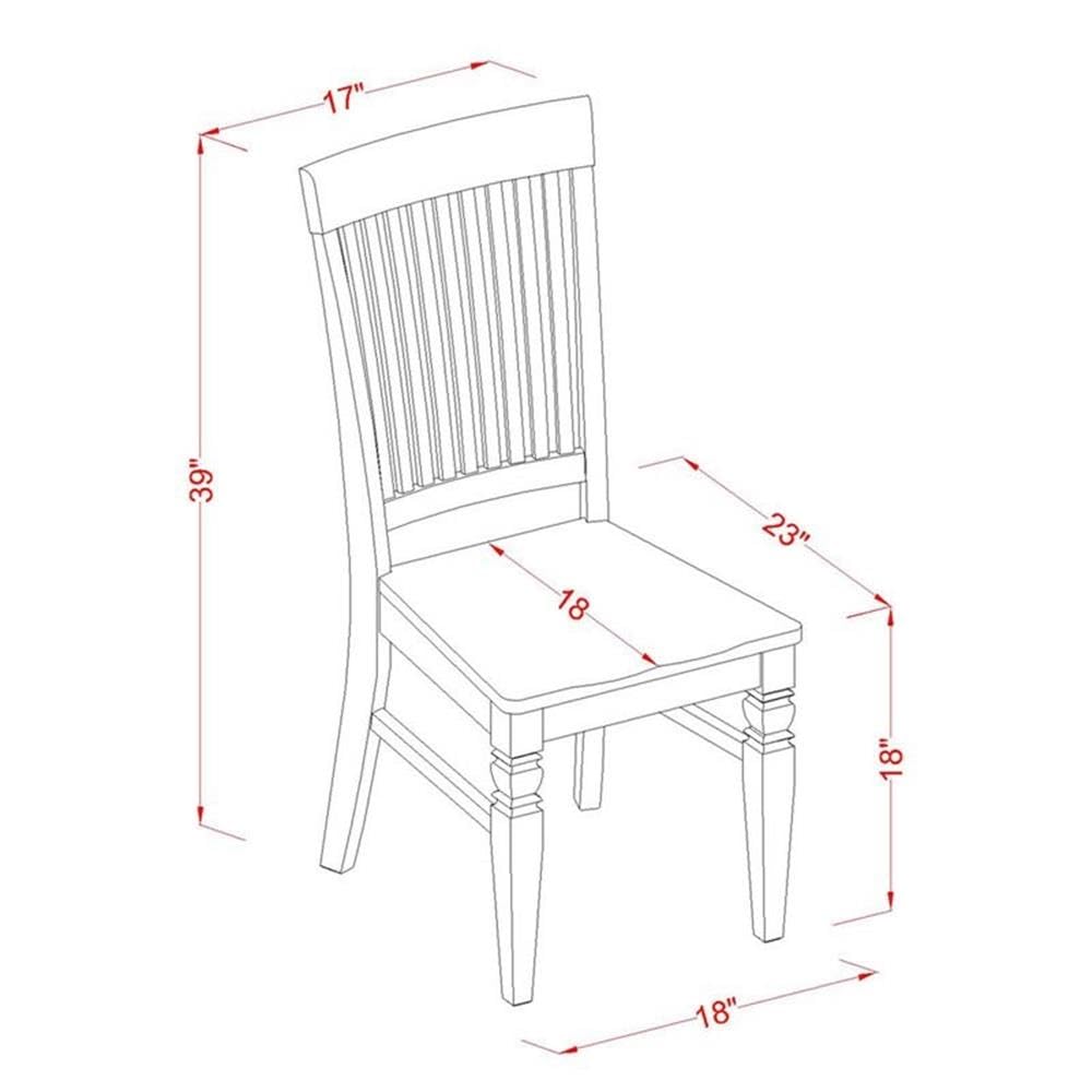 East West Furniture Weston Dining Room Chairs - Set of 2 Slat Back Wooden Chairs with Comfortable Seat in White (WEC-WHI-W) - Perfect for Kitchen, Dining Room, and Breakfast Nook