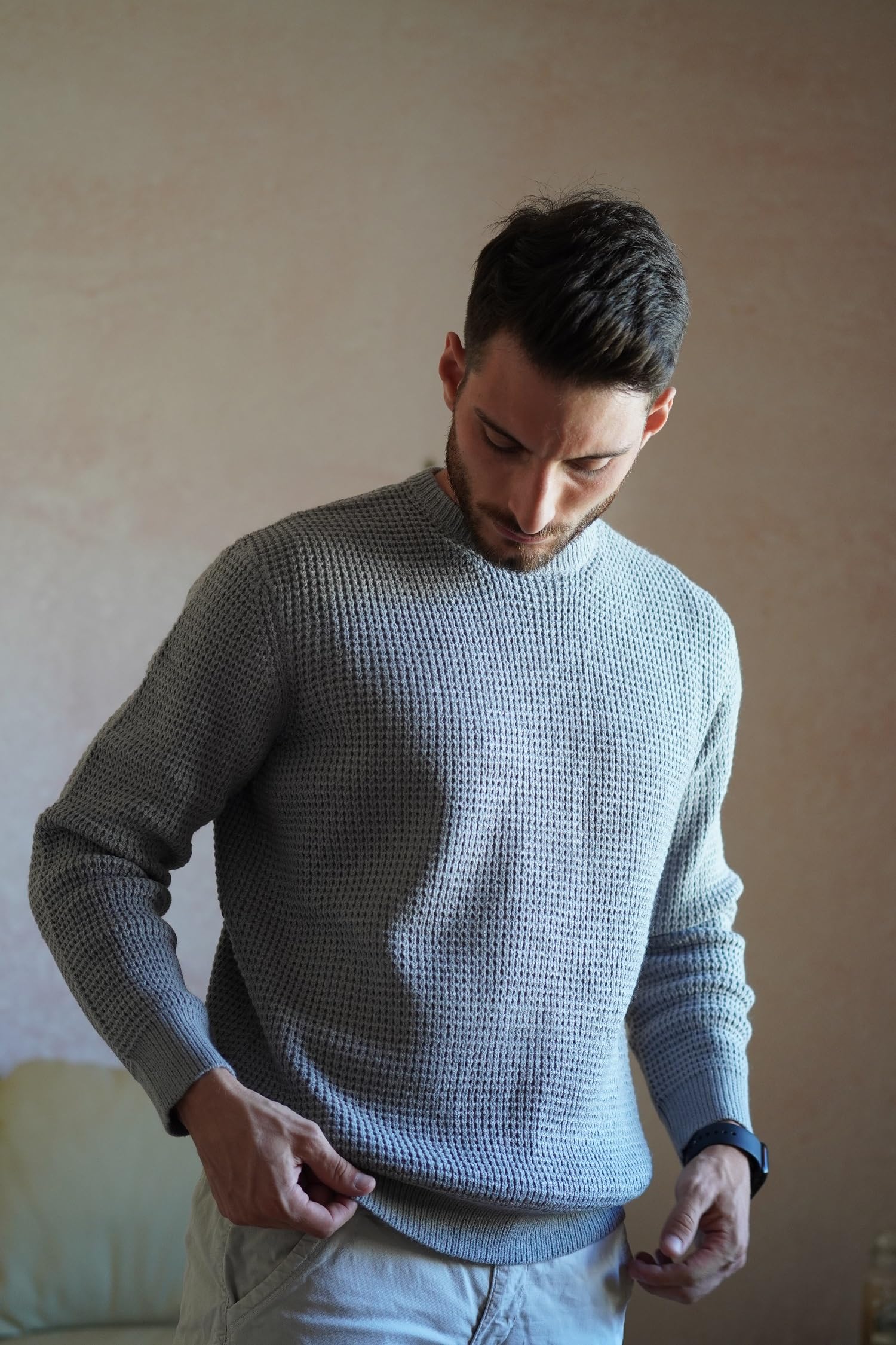 PJ PAUL JONES Men's Waffle Knit Crewneck Sweater - Long Sleeve Textured Pullover for Casual Wear, Office & Fall Outfits